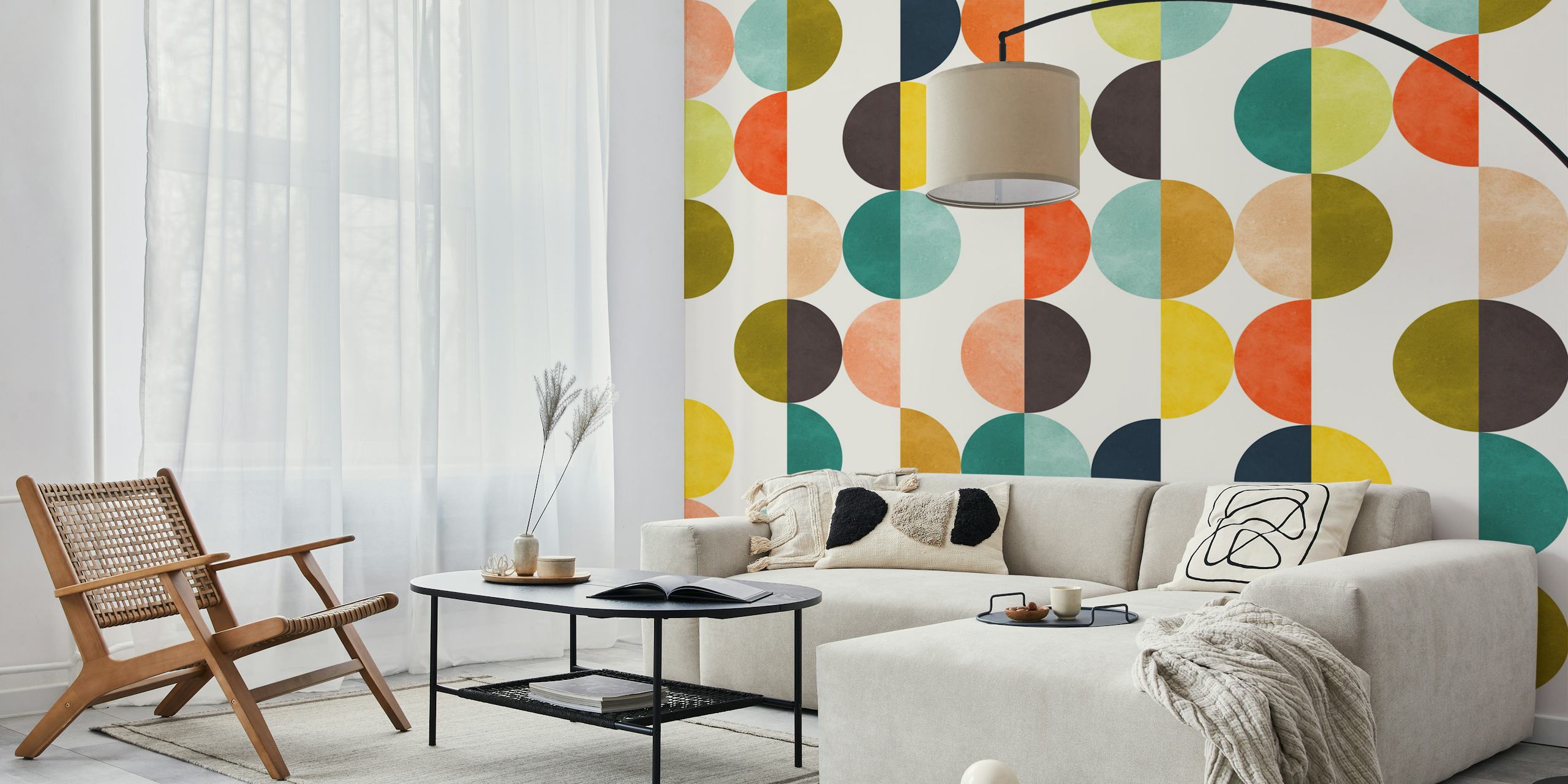 Papier peint abstrait avec des cercles superposés dans des couleurs douces