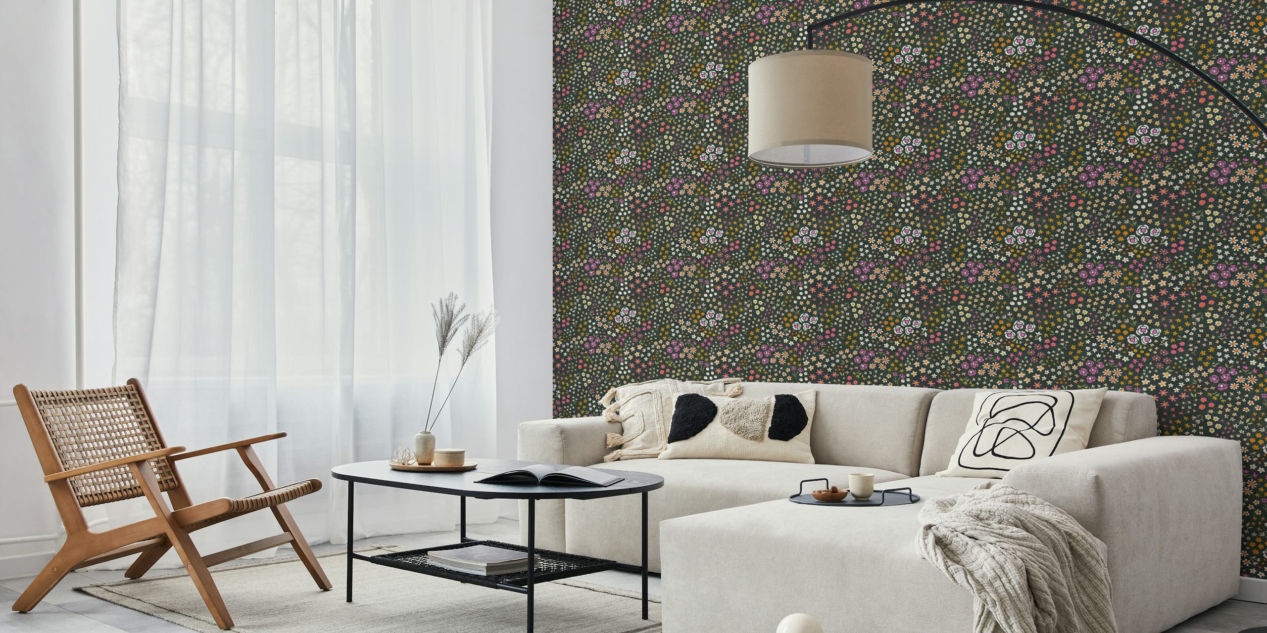 Elise navy papel de parede floral em um quarto