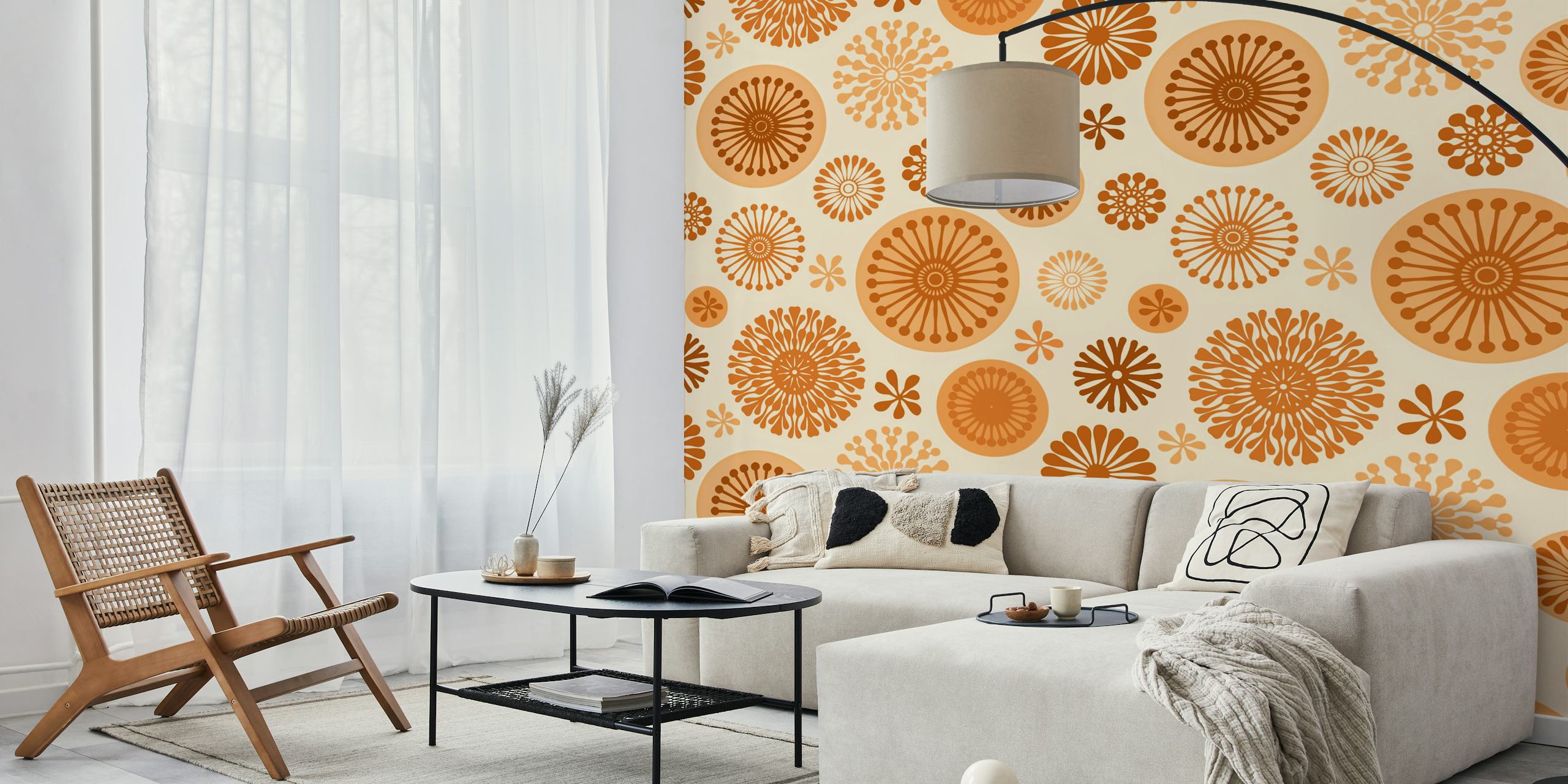 In The Realm Of Plants Orange Brown behang in een kamer