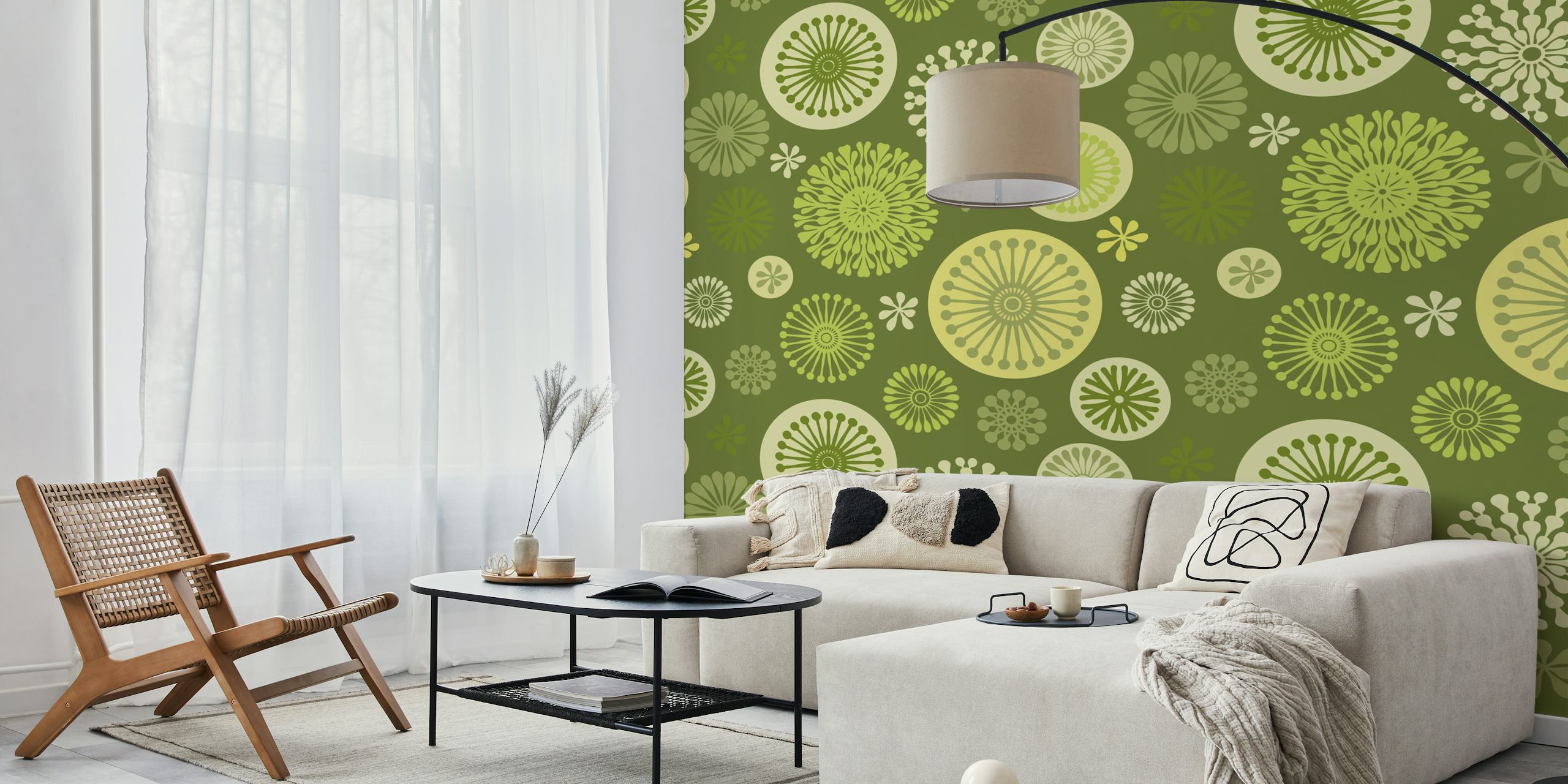 Retro Vibe Stylized Flowers Green wallpaper in decor