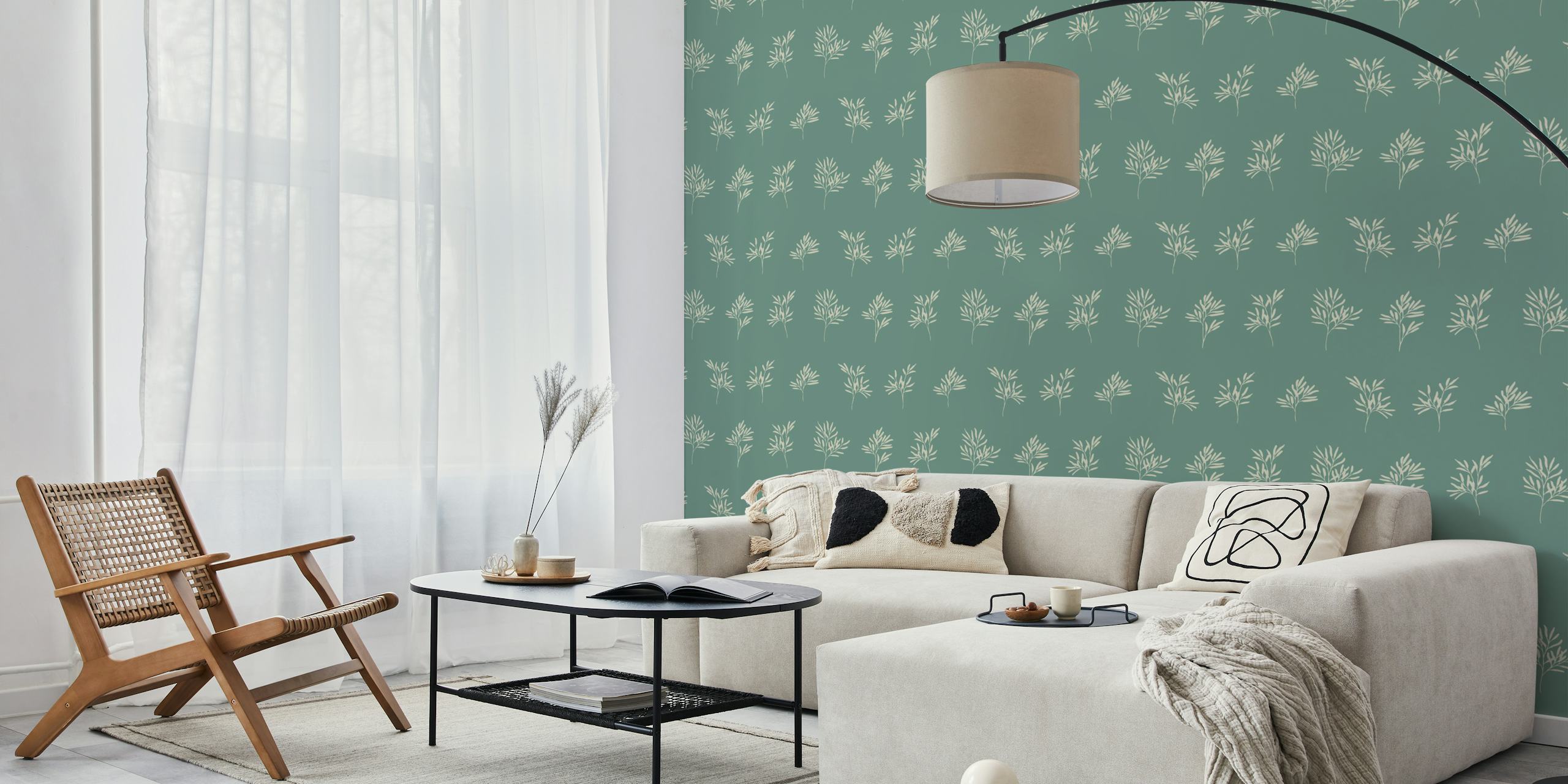 Teal background with white branches wallpaper
