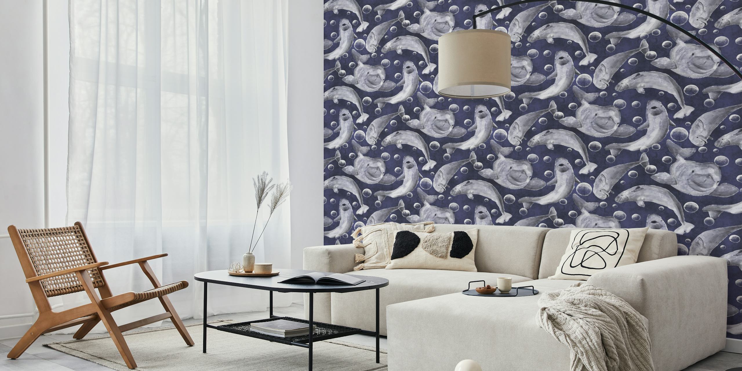 Beluga whales wallpaper in a room