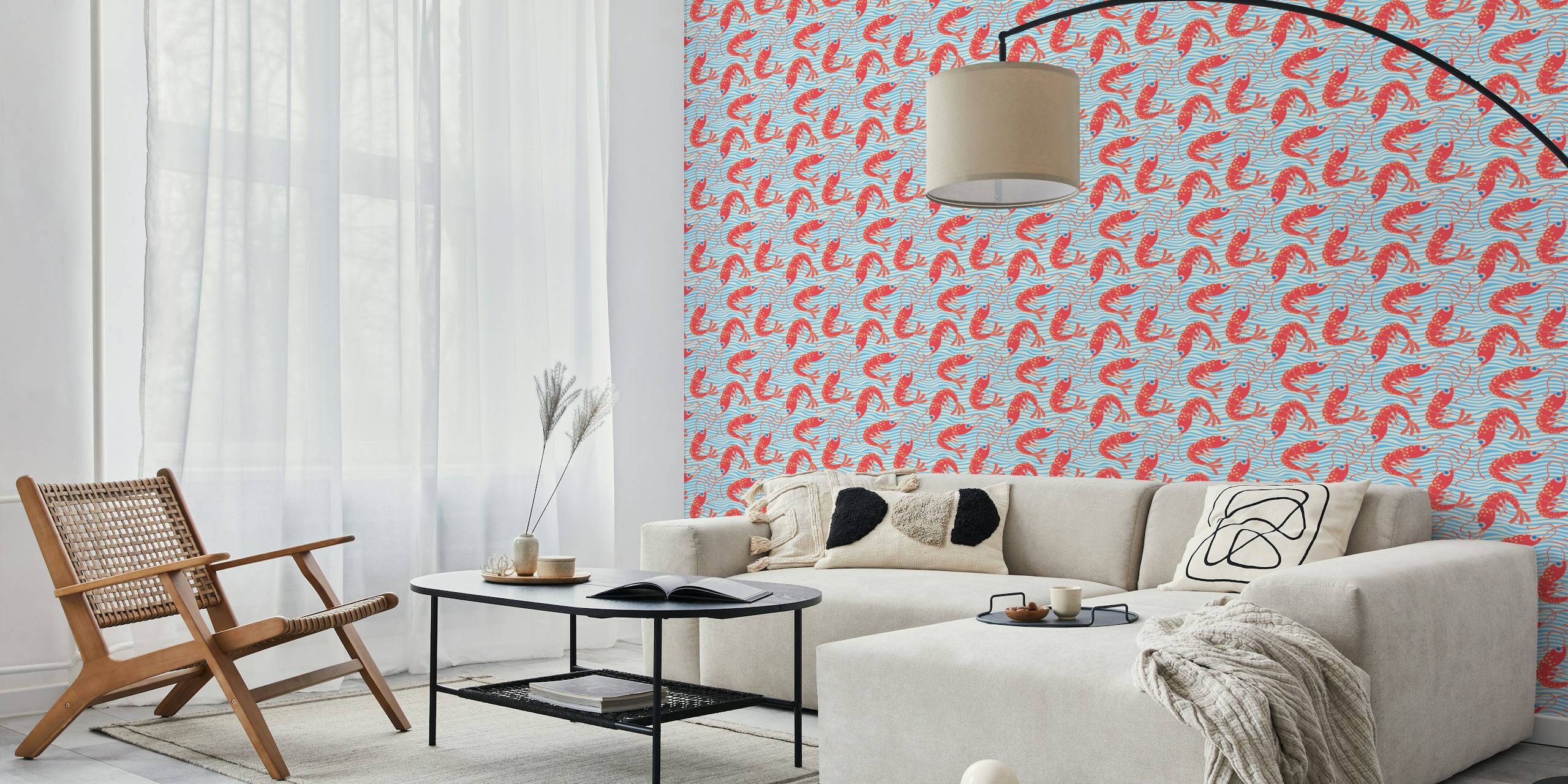 Shrimp wallpaper in a bright room