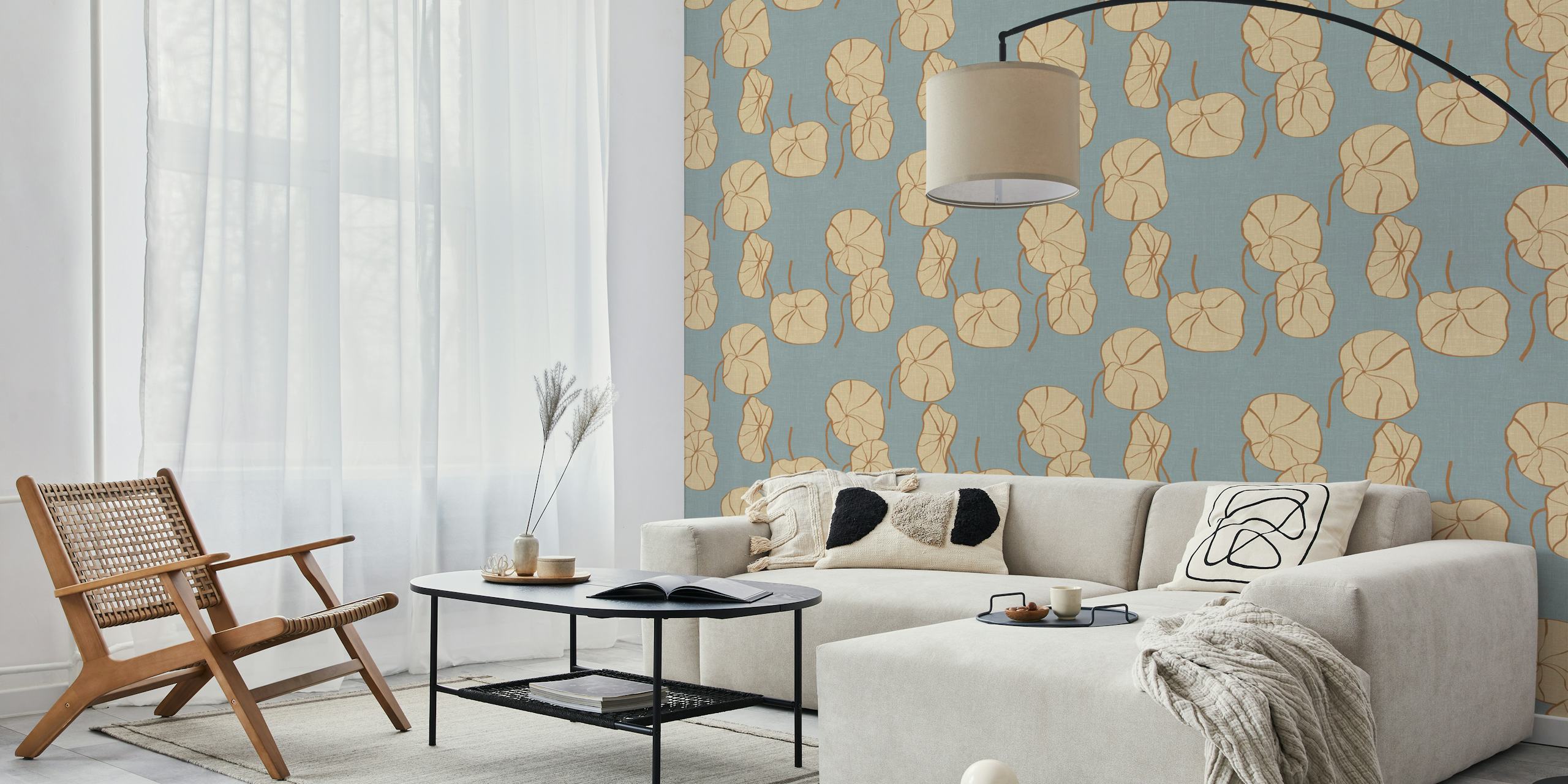 Lotus leaves wallpaper in a room setting