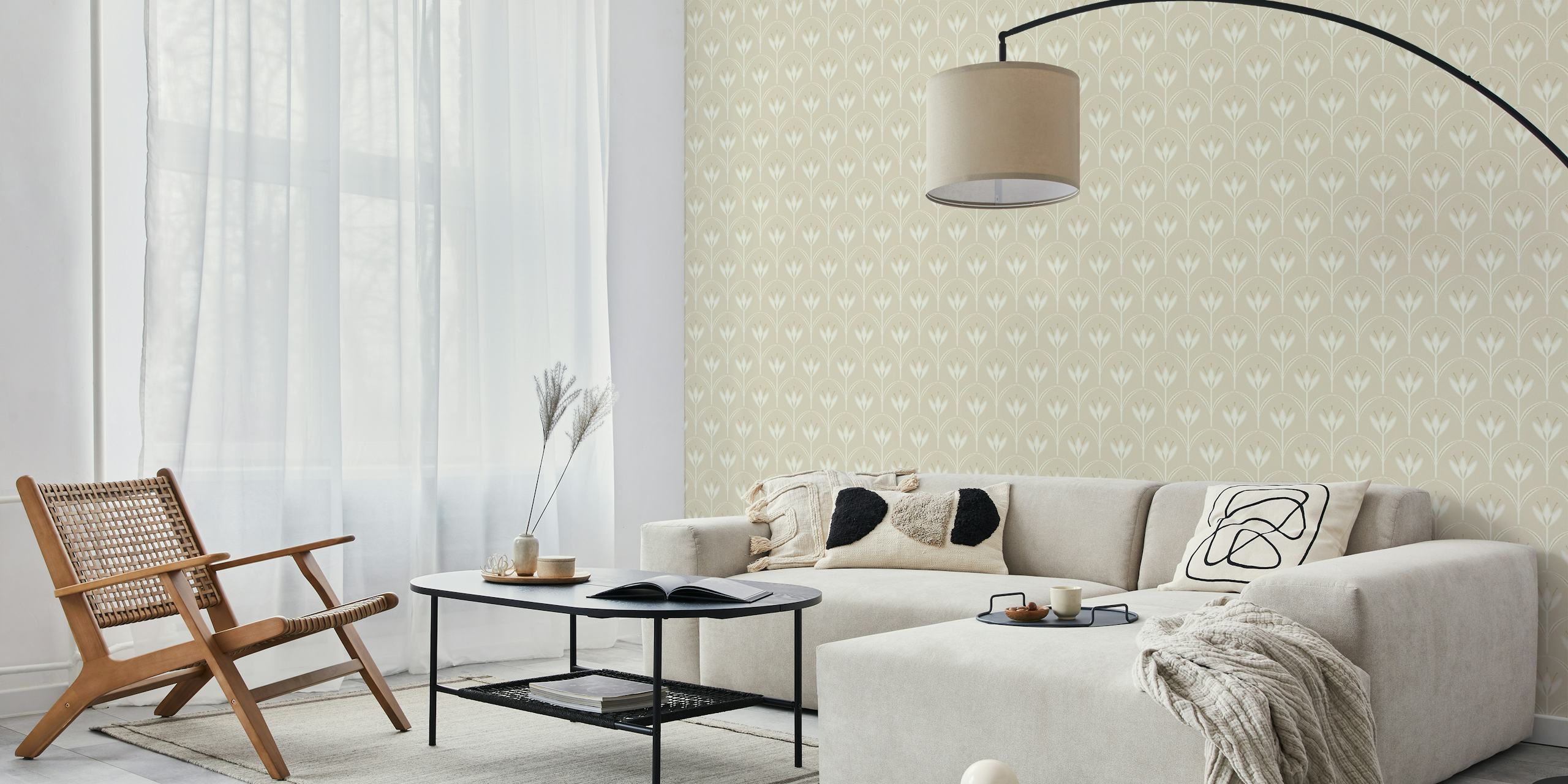 Papier peint mural délicat à petit motif floral blanc cassé
