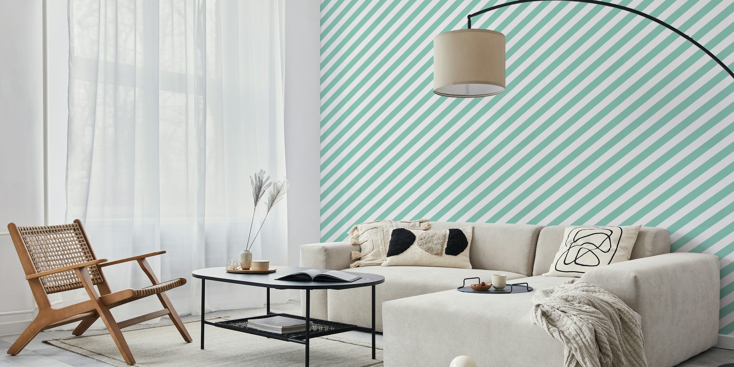 Mint diagonal stripes pattern wallpaper