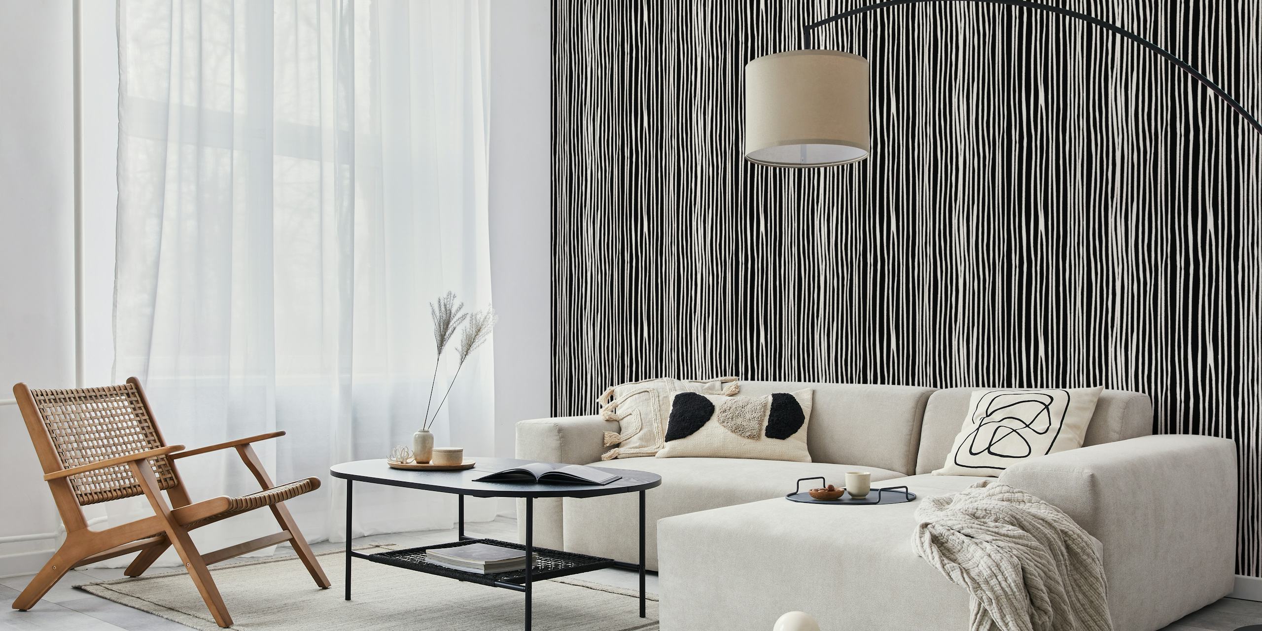 Diseño de papel tapiz Striped Black en una habitación