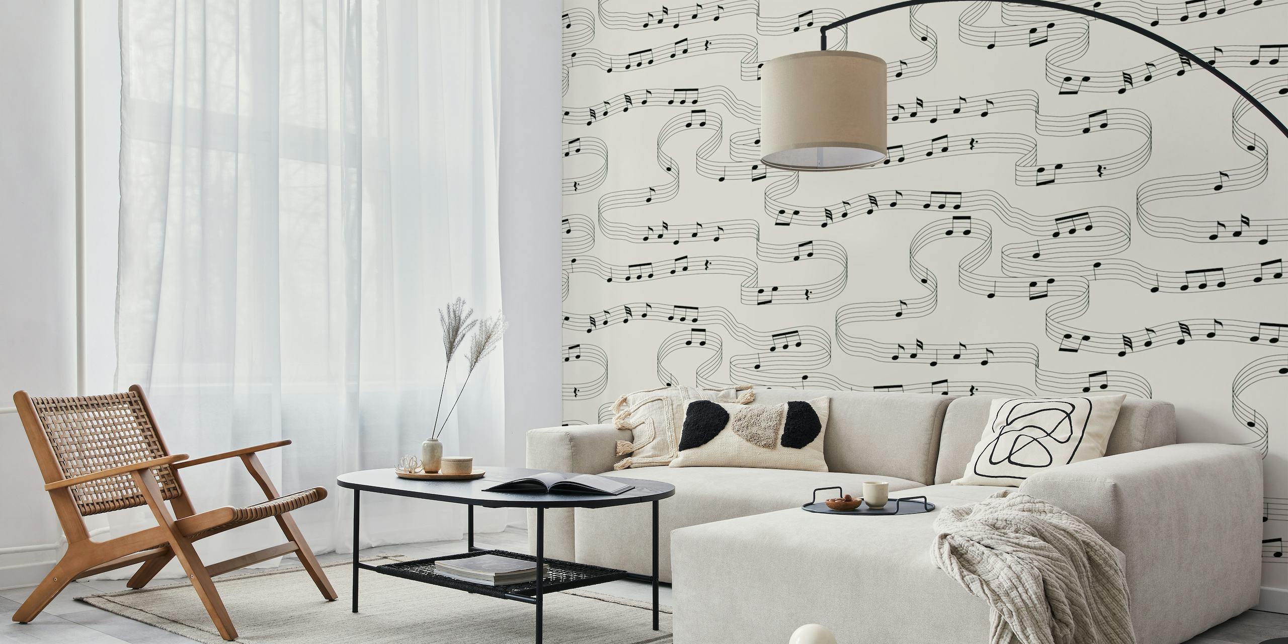 Musical Notes Black and Cream White tapete