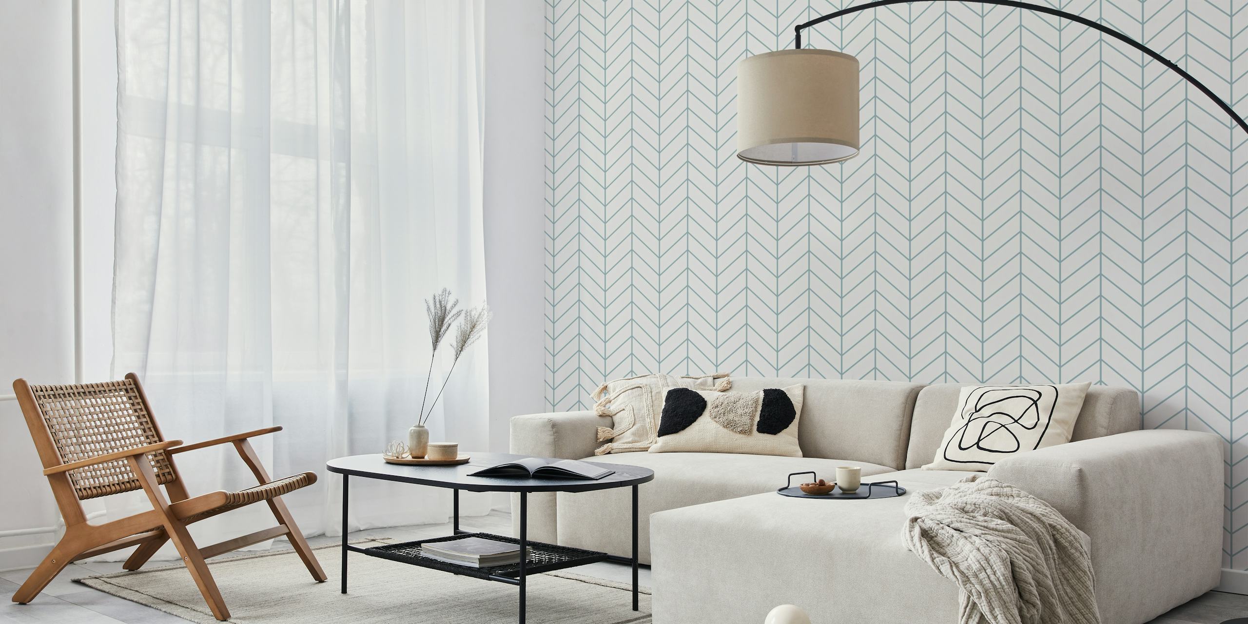 Mural de parede azul Scandi com padrão Chevron