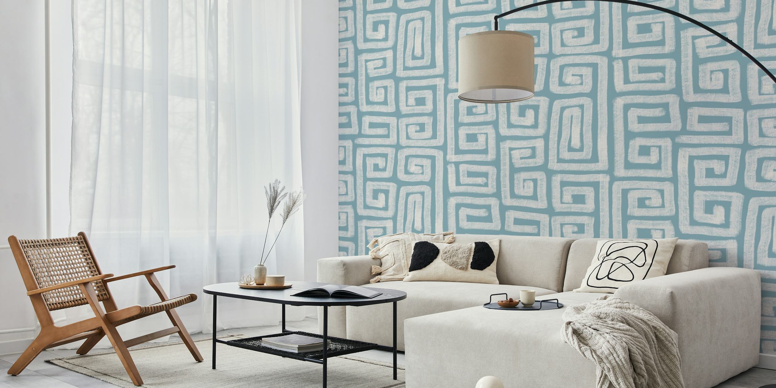 Handmade Greek Key wallpaper in a room