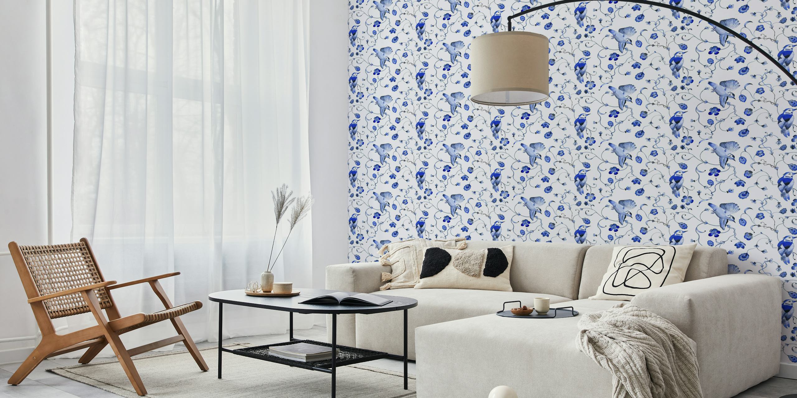 Blue Woodpecker wallpaper design in room