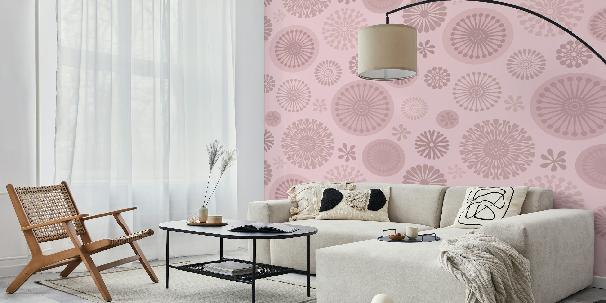 Floral Whimsy Retro Flowers wallpaper in a room