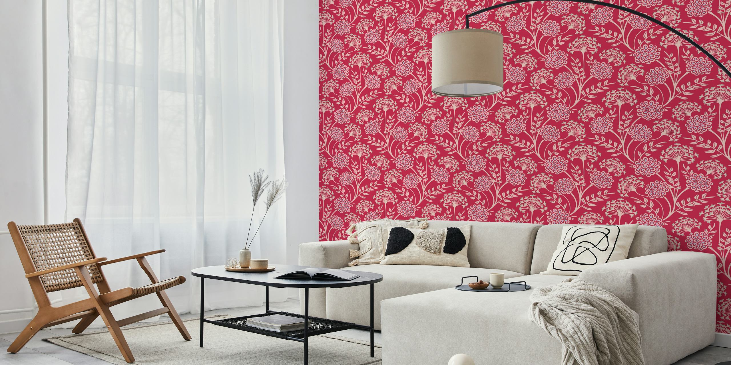 Danube Cottage Floral wallpaper in magenta red