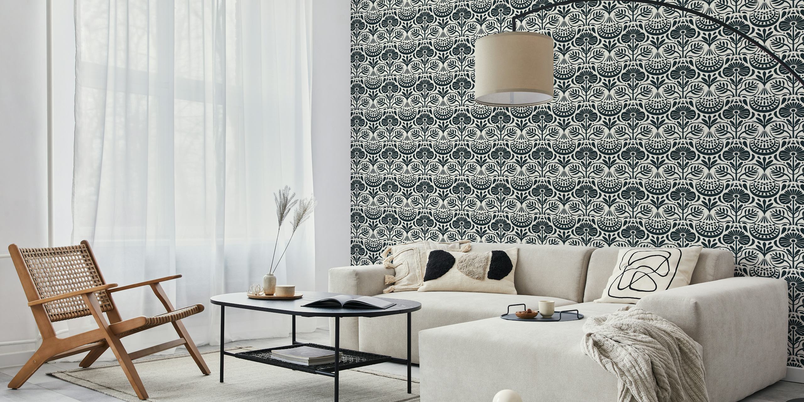 Floral tile wallpaper design in a room