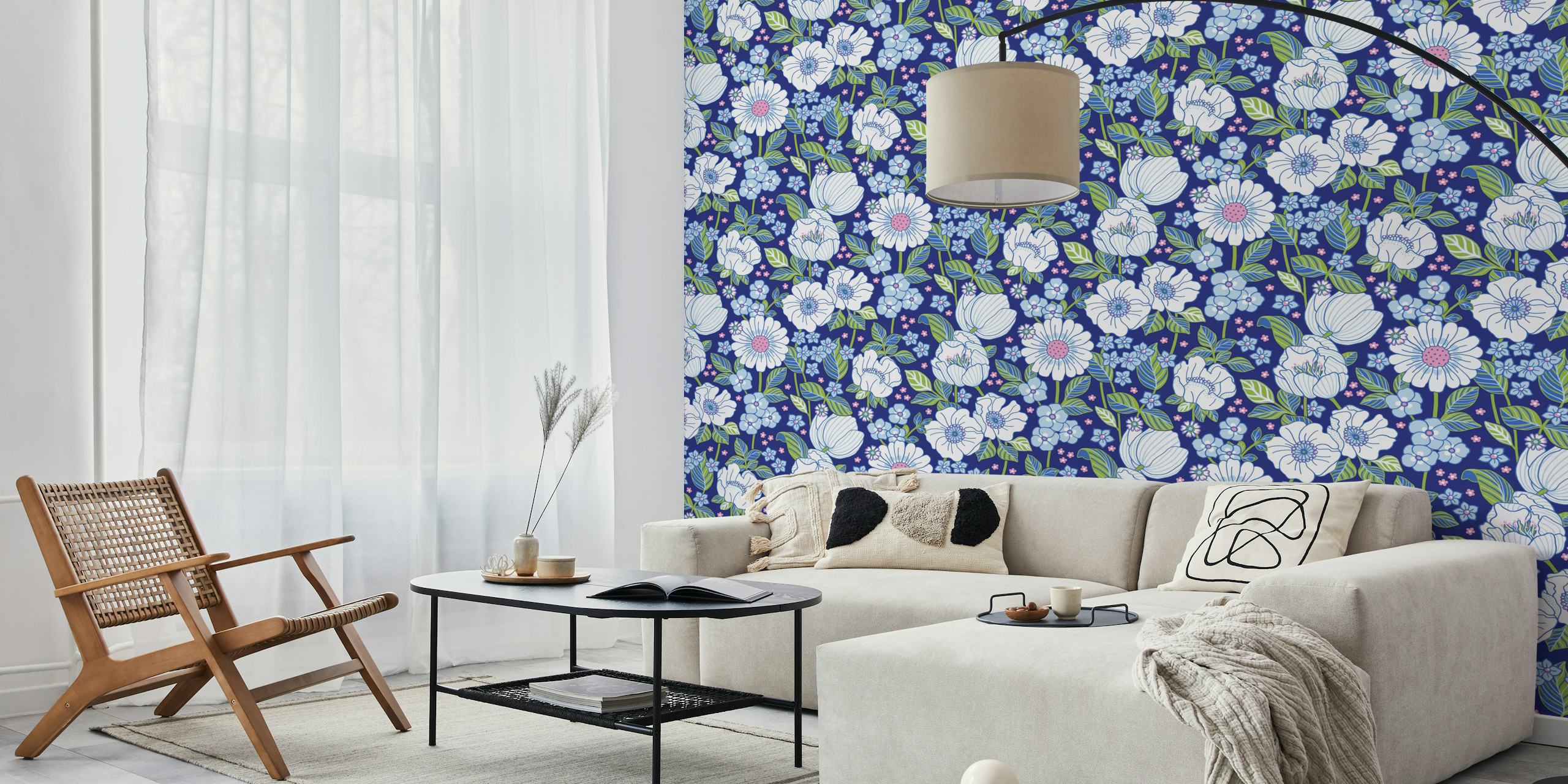 Floral wallpaper design in a room
