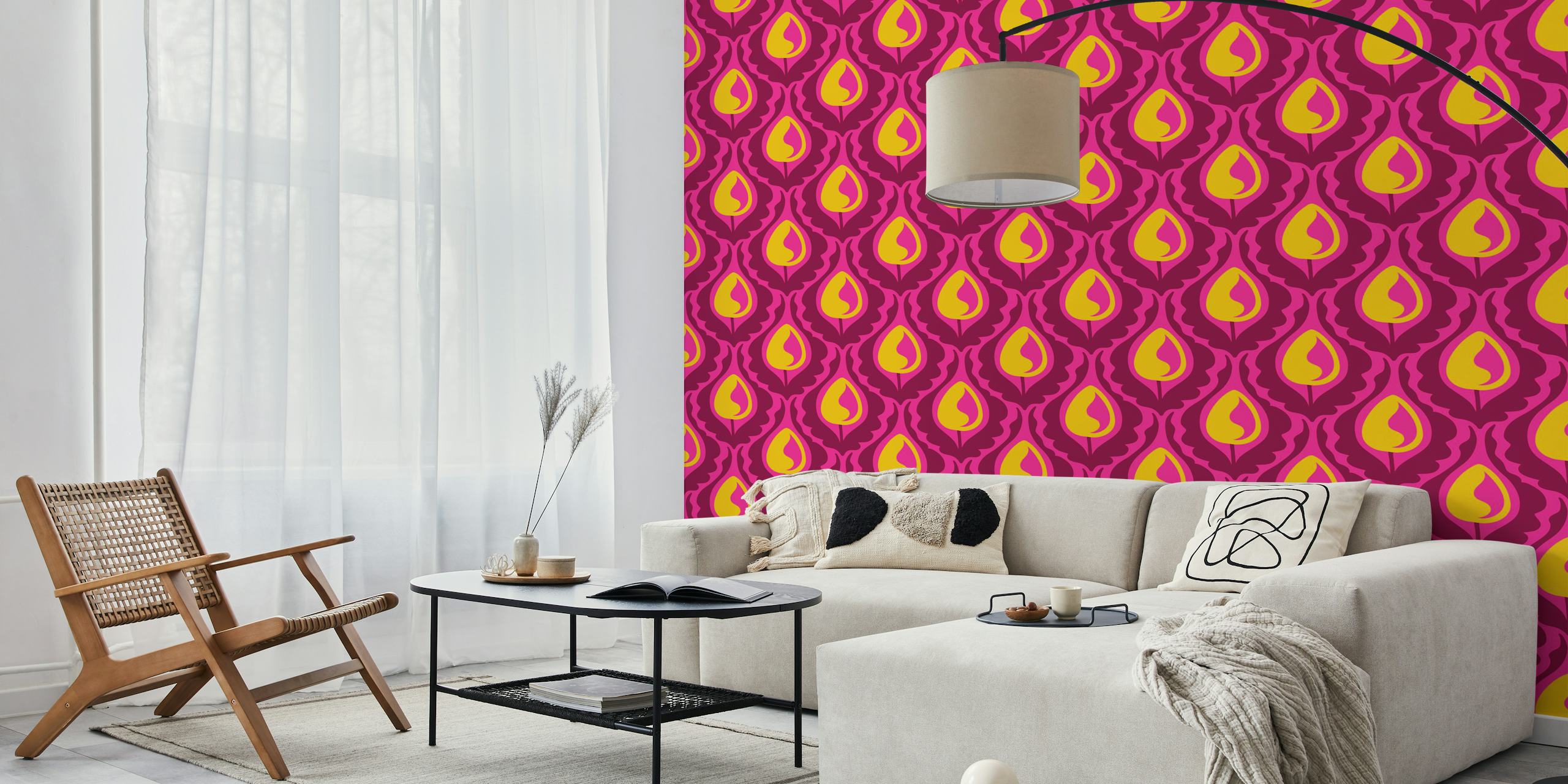 Vintage tulip wallpaper in a vibrant pink room