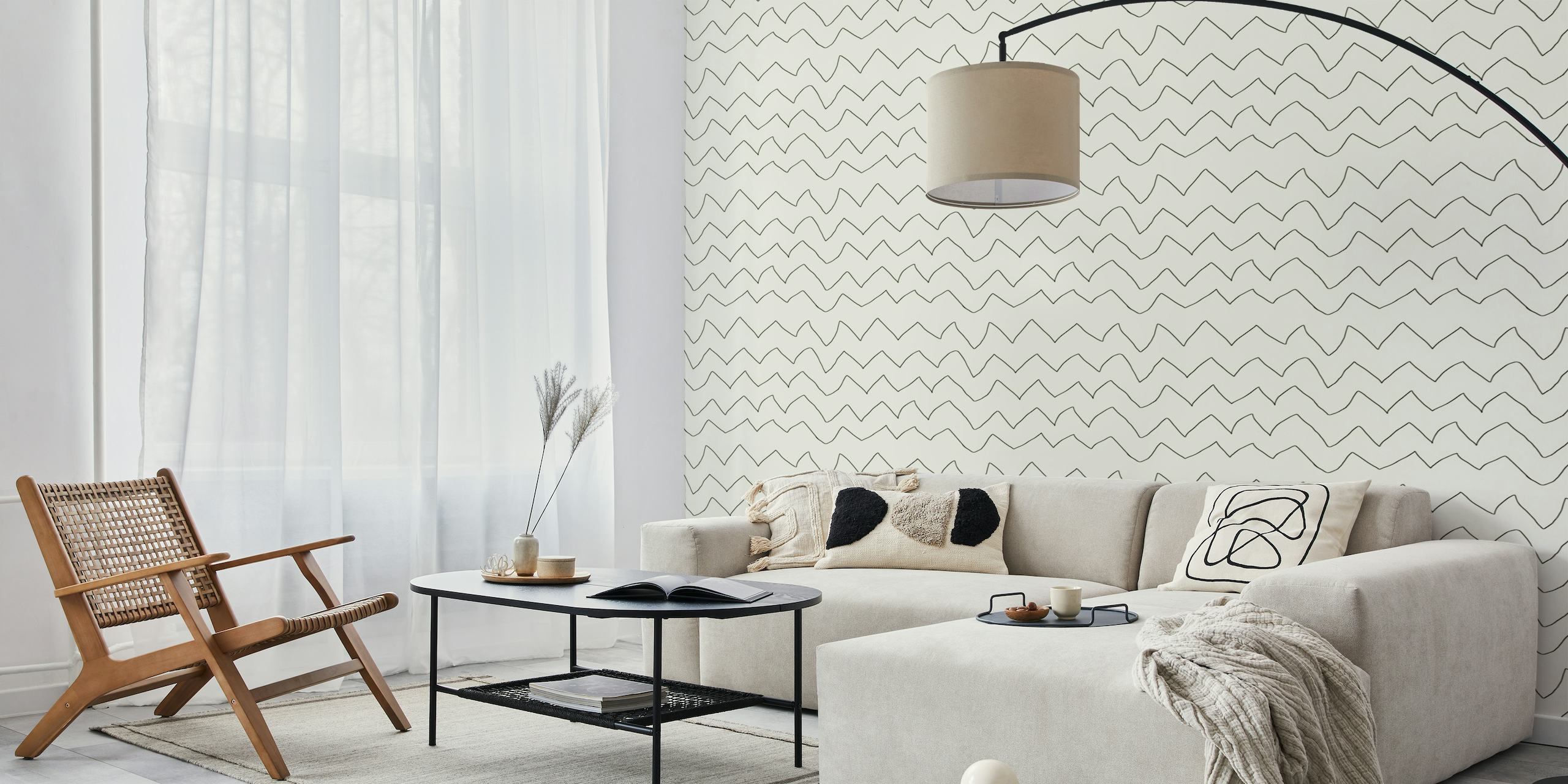 Zigzag black and white pattern wall mural from Happywall