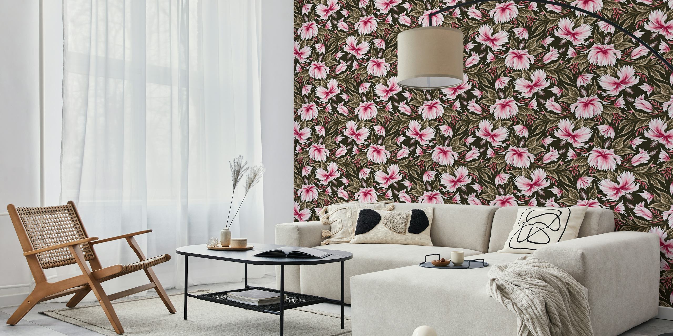 Carta da parati Hibiscus e butterflies in una stanza