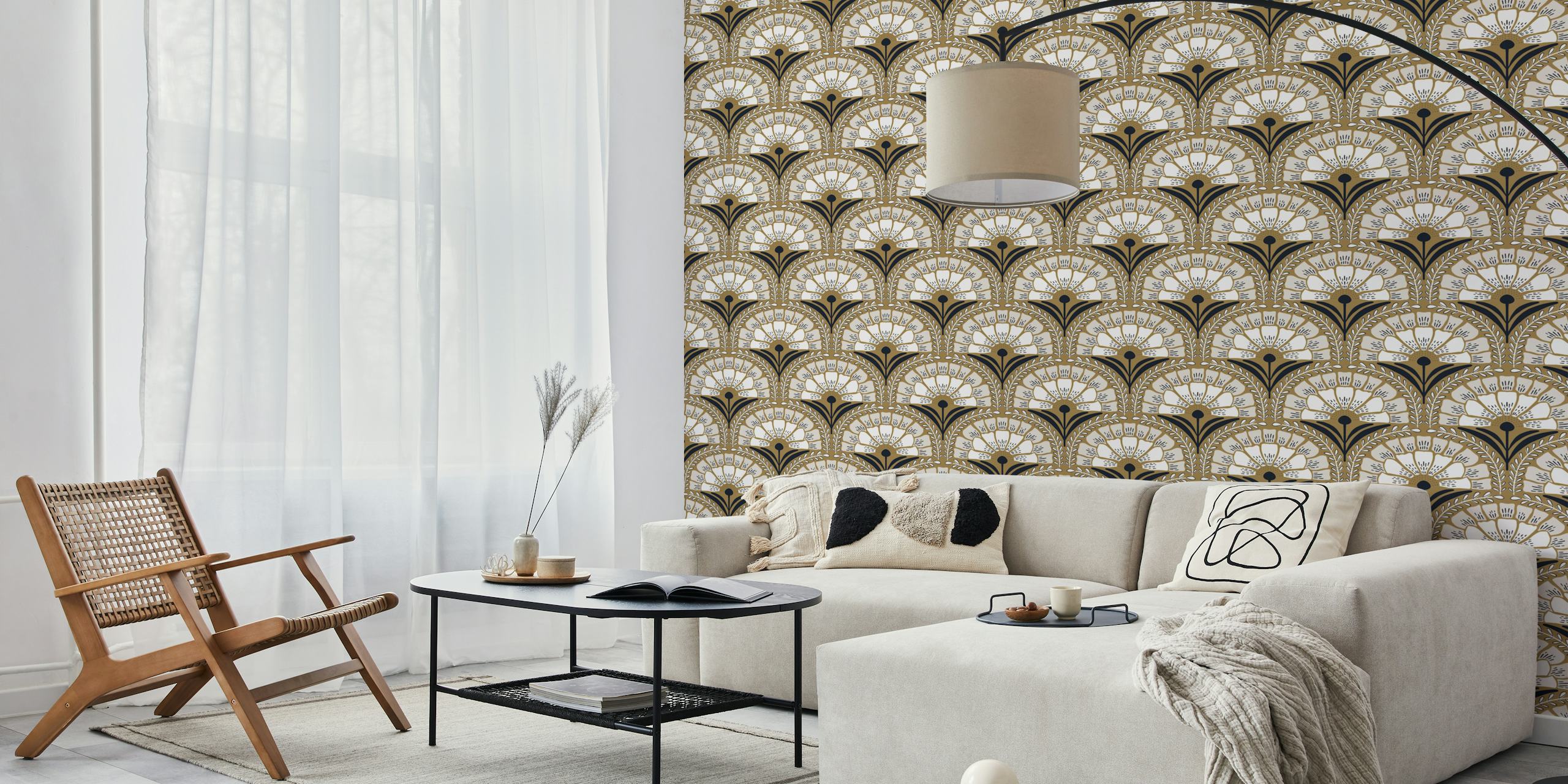 Papier peint floral en or et noir, moderne, motifs élégants