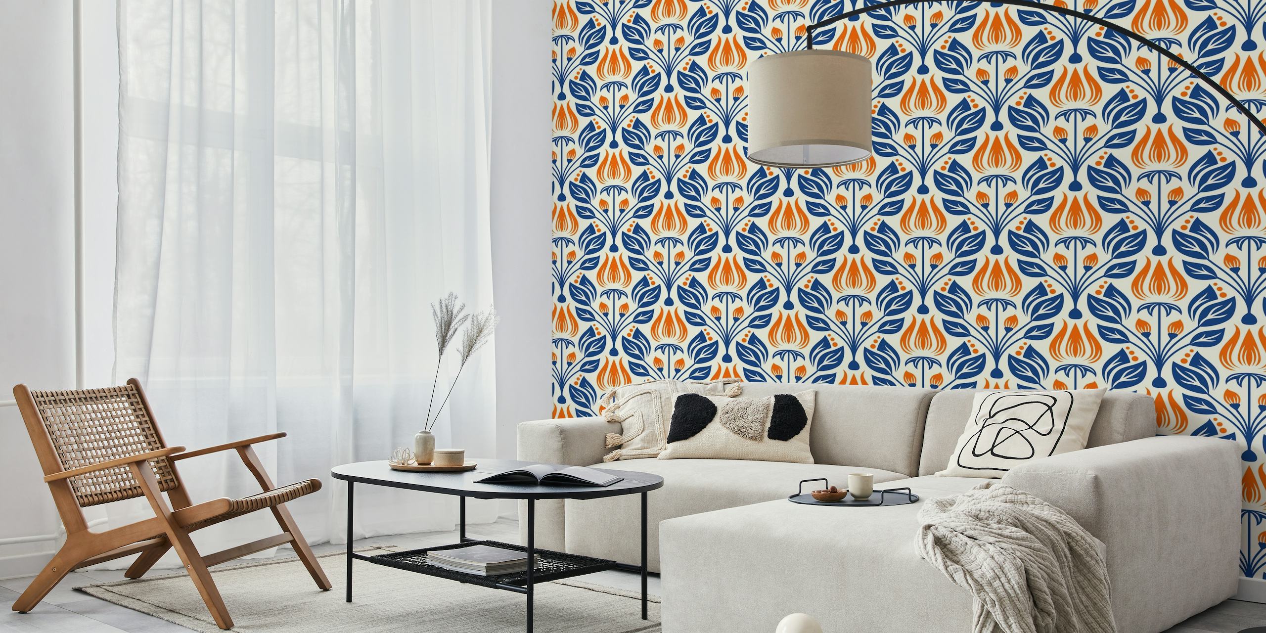 Vintage flowers pattern, orange blue 2886F wallpaper