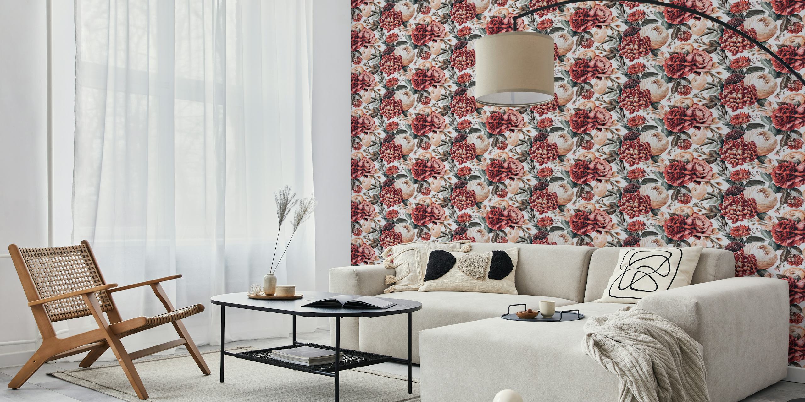 Papel de parede floral em um quarto