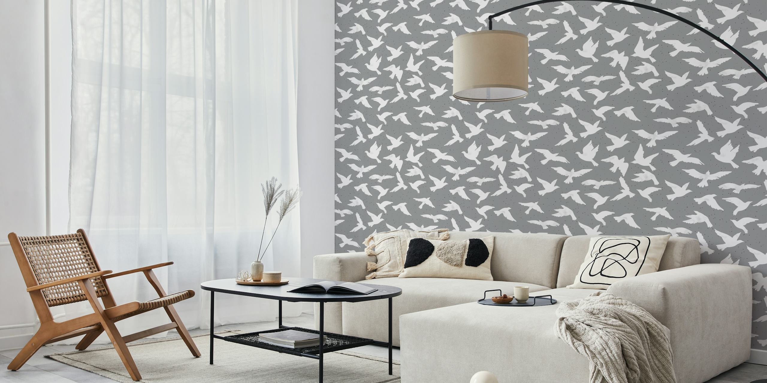 White bird silhouettes on gray background wallpaper