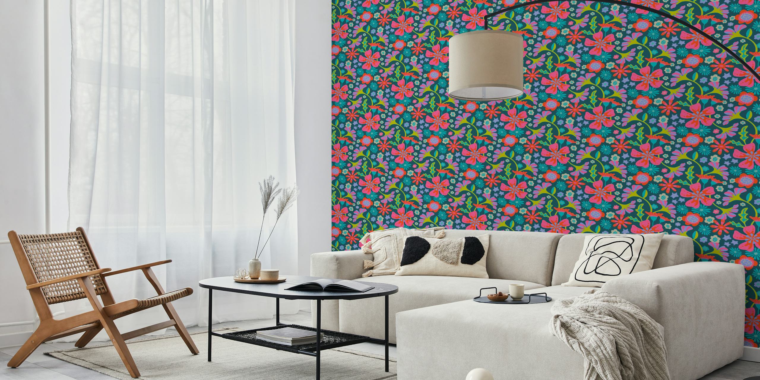 Design Murale Vibrante Pop Floral In Una Stanza