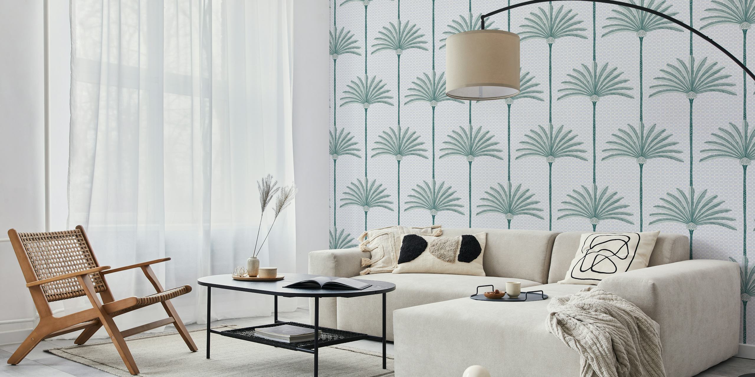 Tapeta Palm Stripes teal u sobi