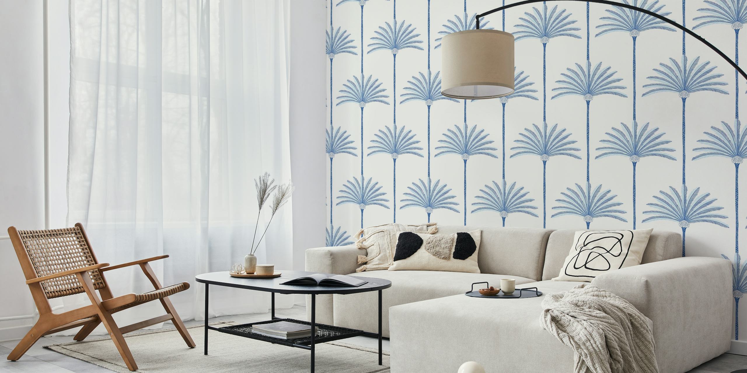 Palm Stripes - blue wallpaper