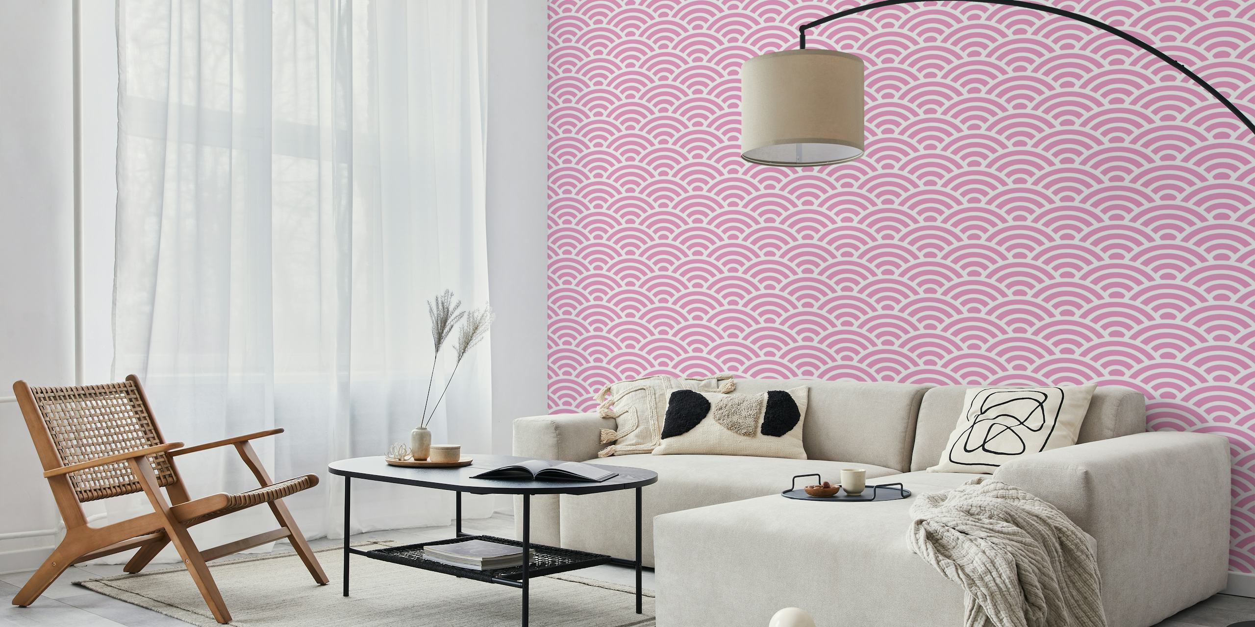 Pink and white wave pattern wallpaper