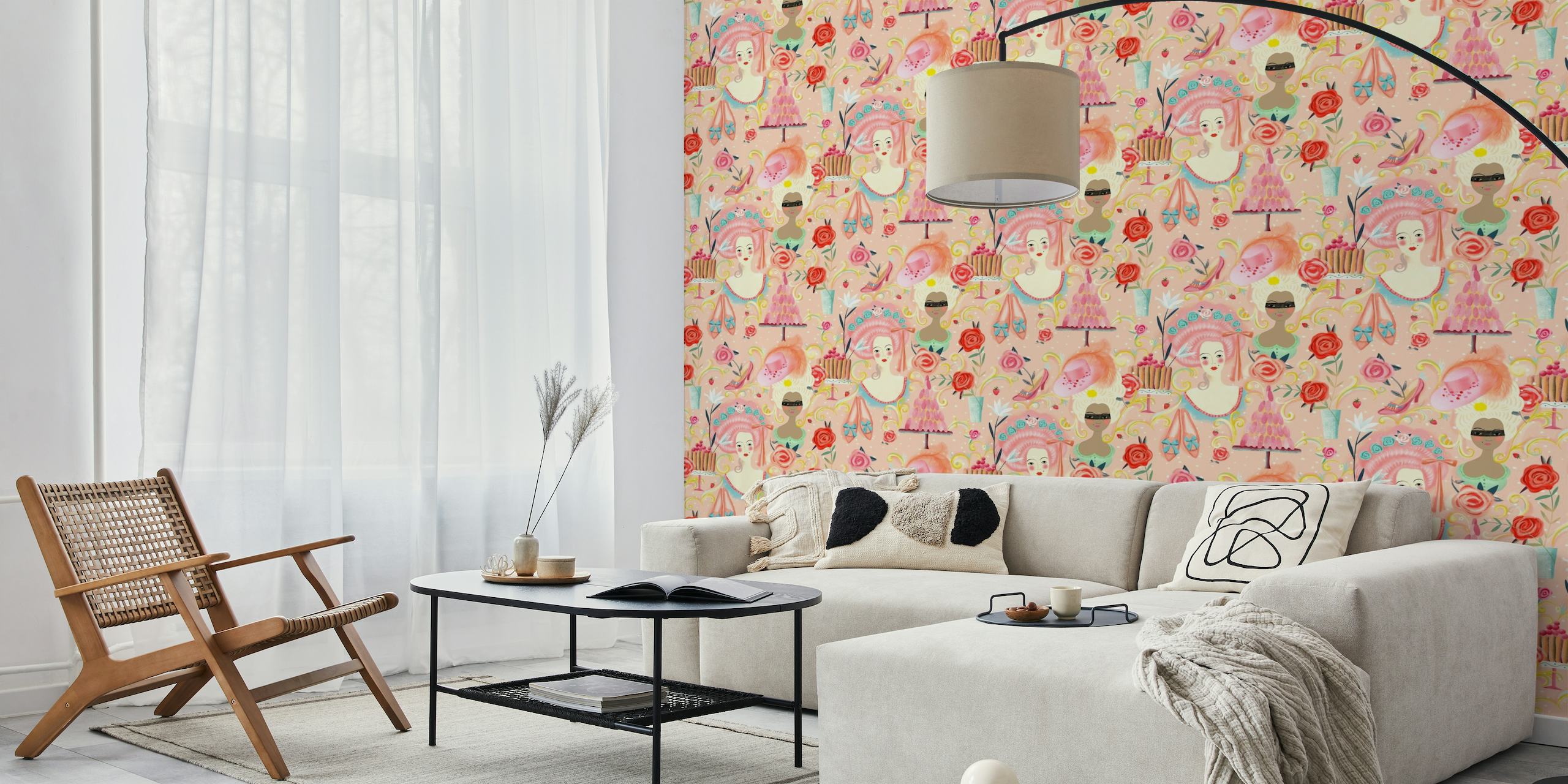 Sweet rose rokoko flourish wallpaper