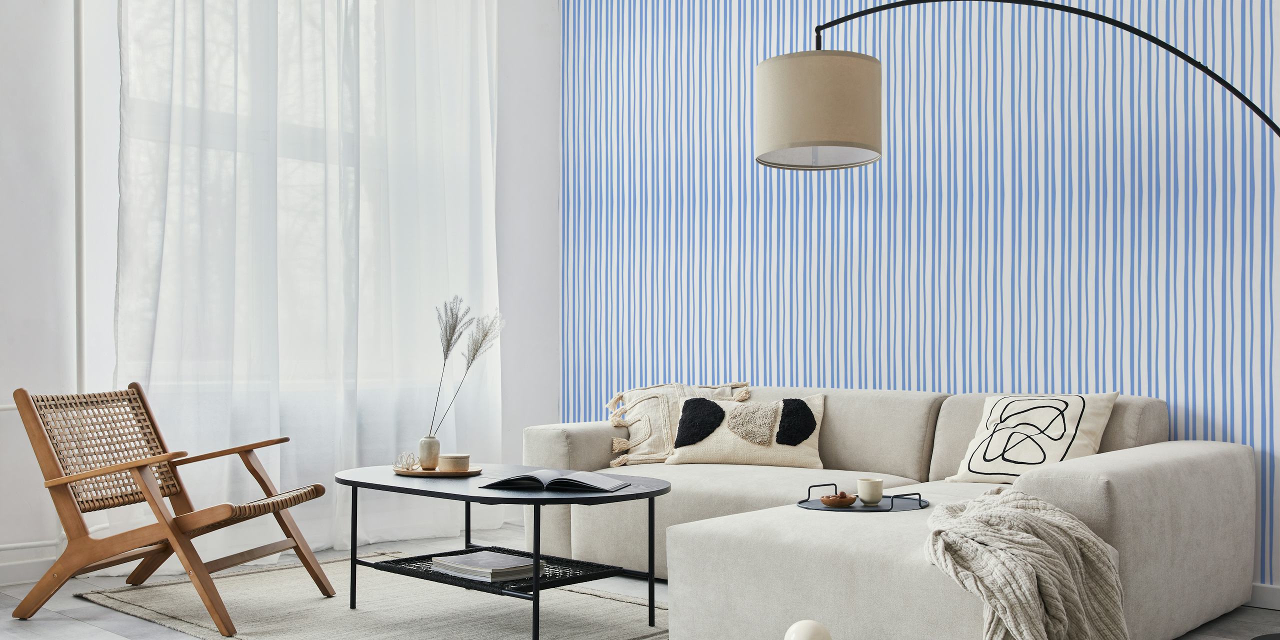 Light blue cutout stripes on white background wallpaper