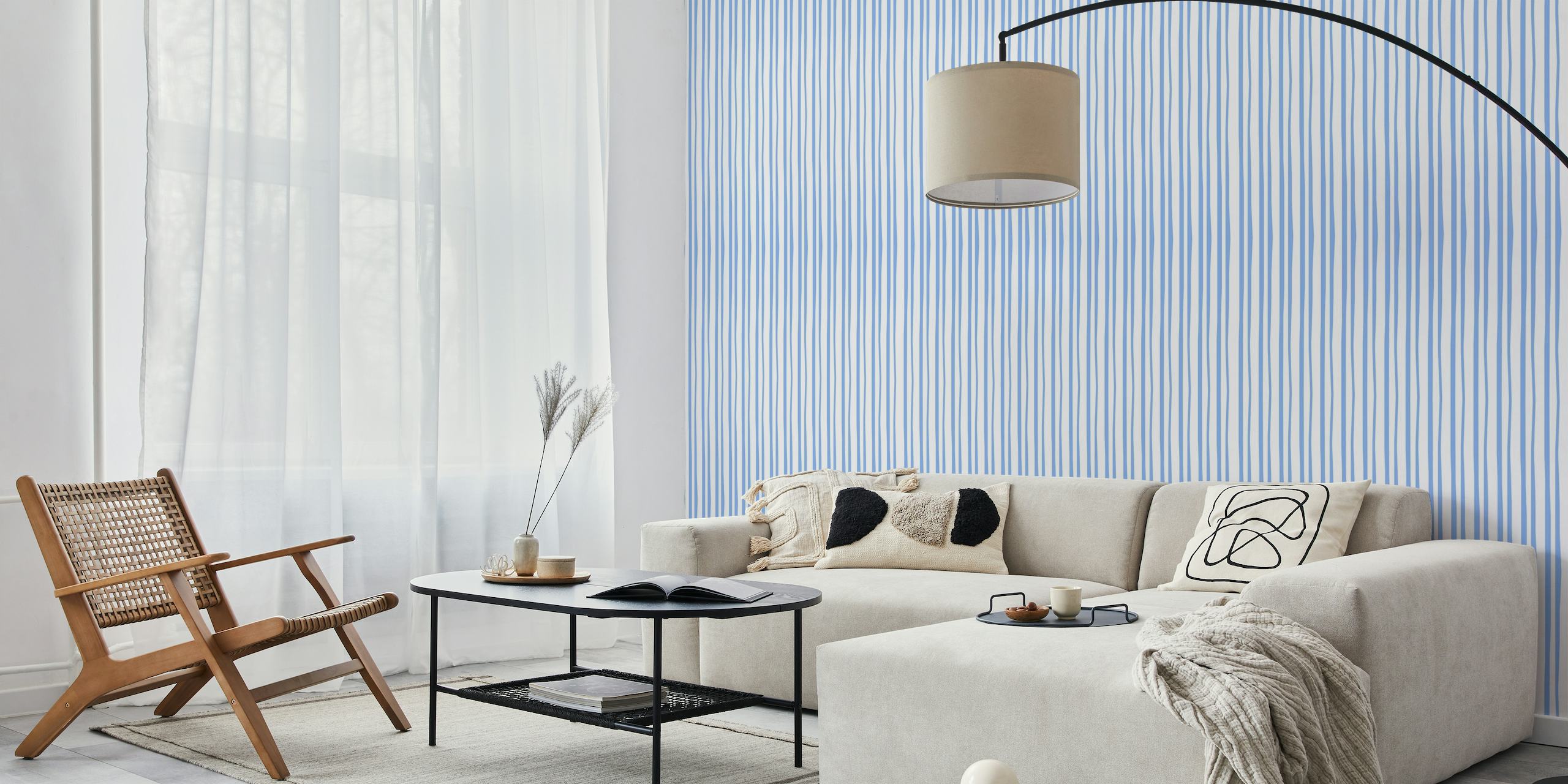 Light blue cutout stripes wallpaper