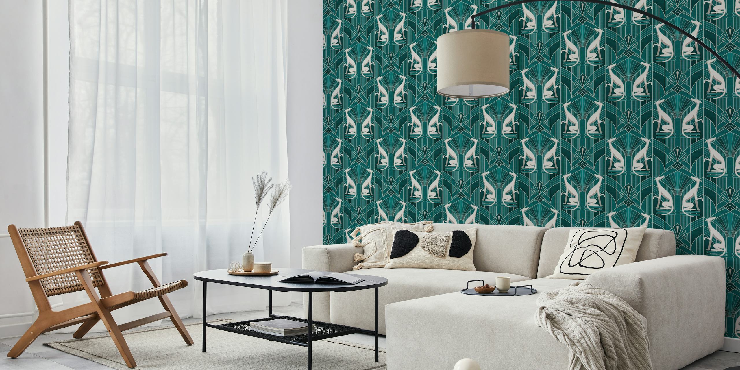 Art Deco Gray Grayhound wallpaper in a room