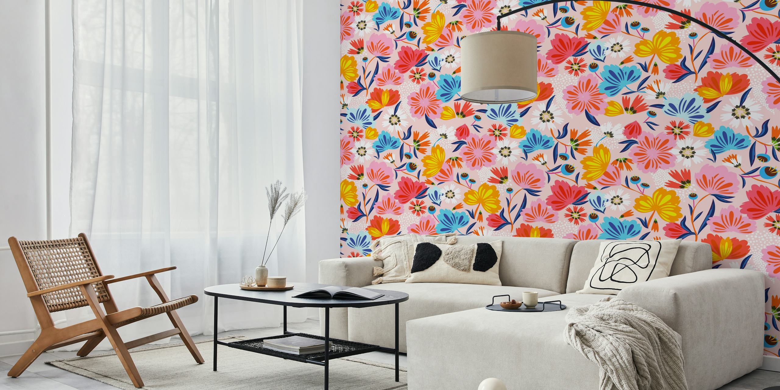 Colorful floral wallpaper in a room