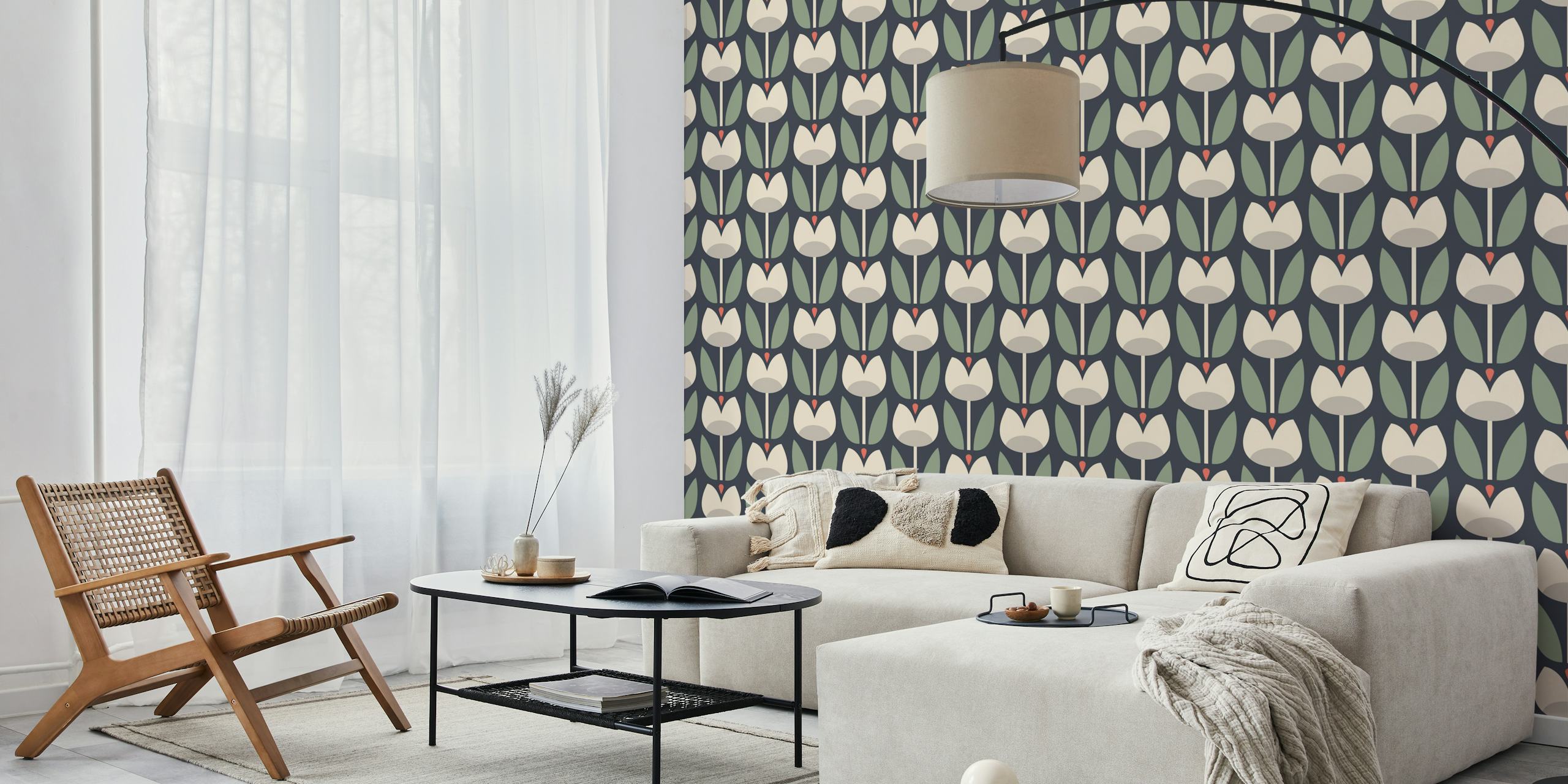 Modern tulips wallpaper design displayed in a room
