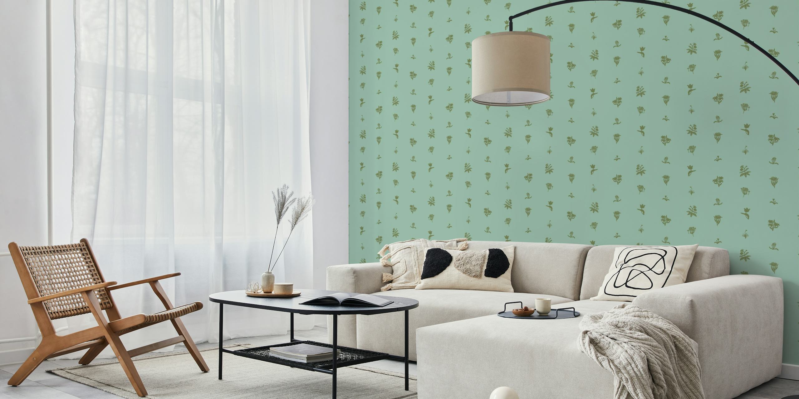 Elegant sage flower pattern on a celadon background