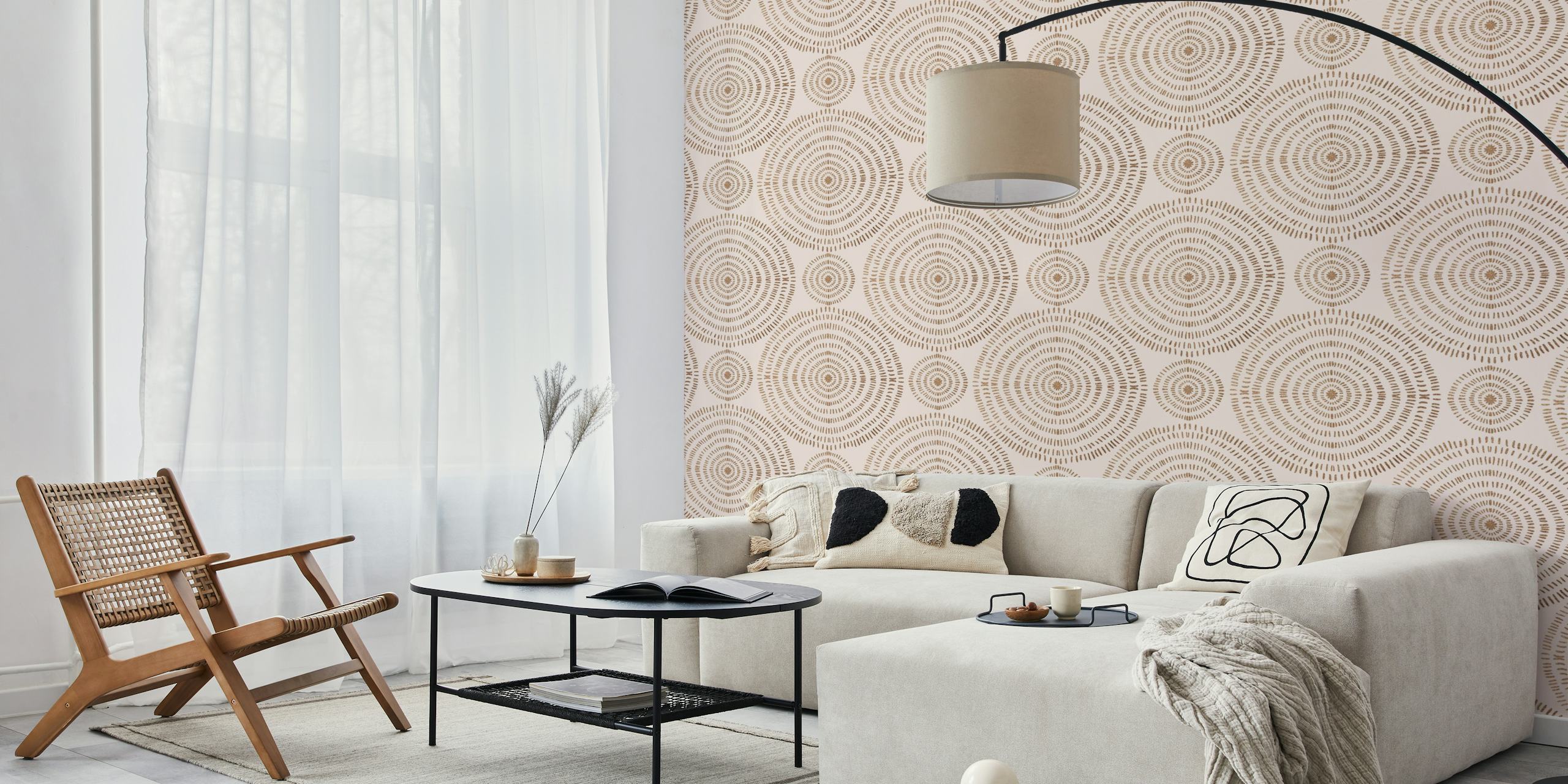 Tribal circular pattern in rose gold and beige wallpaper