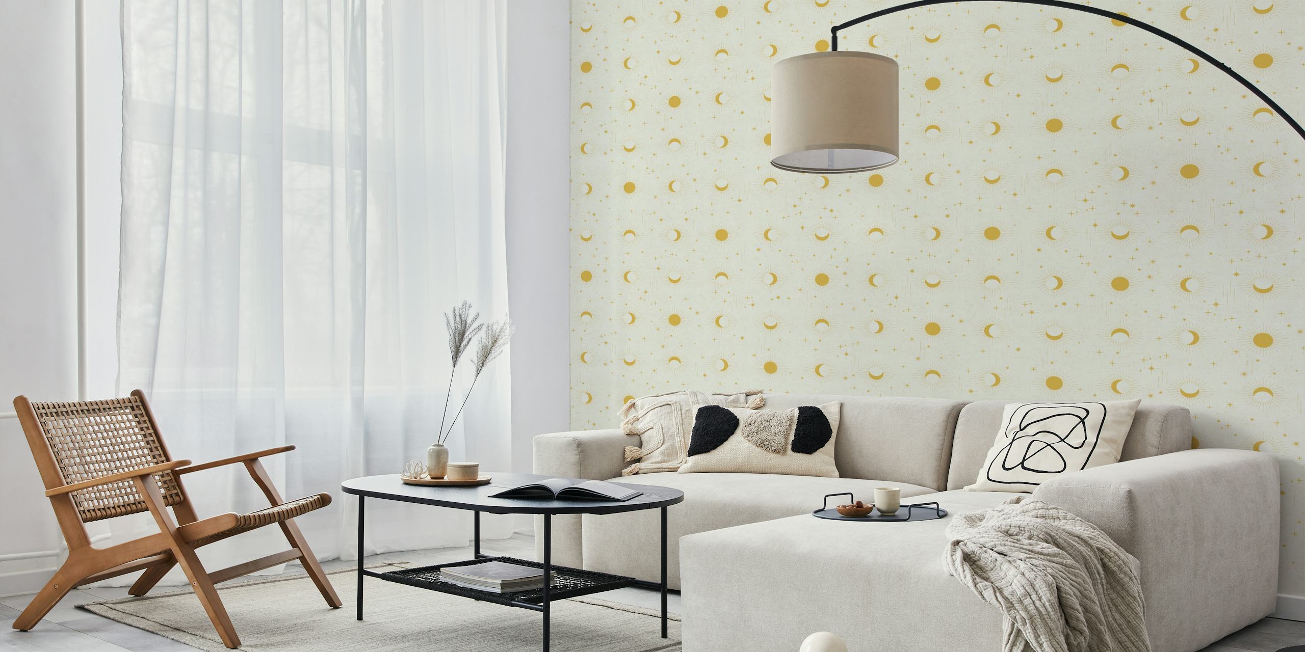 Vintage Moon Phases gold yellow cream wallpaper