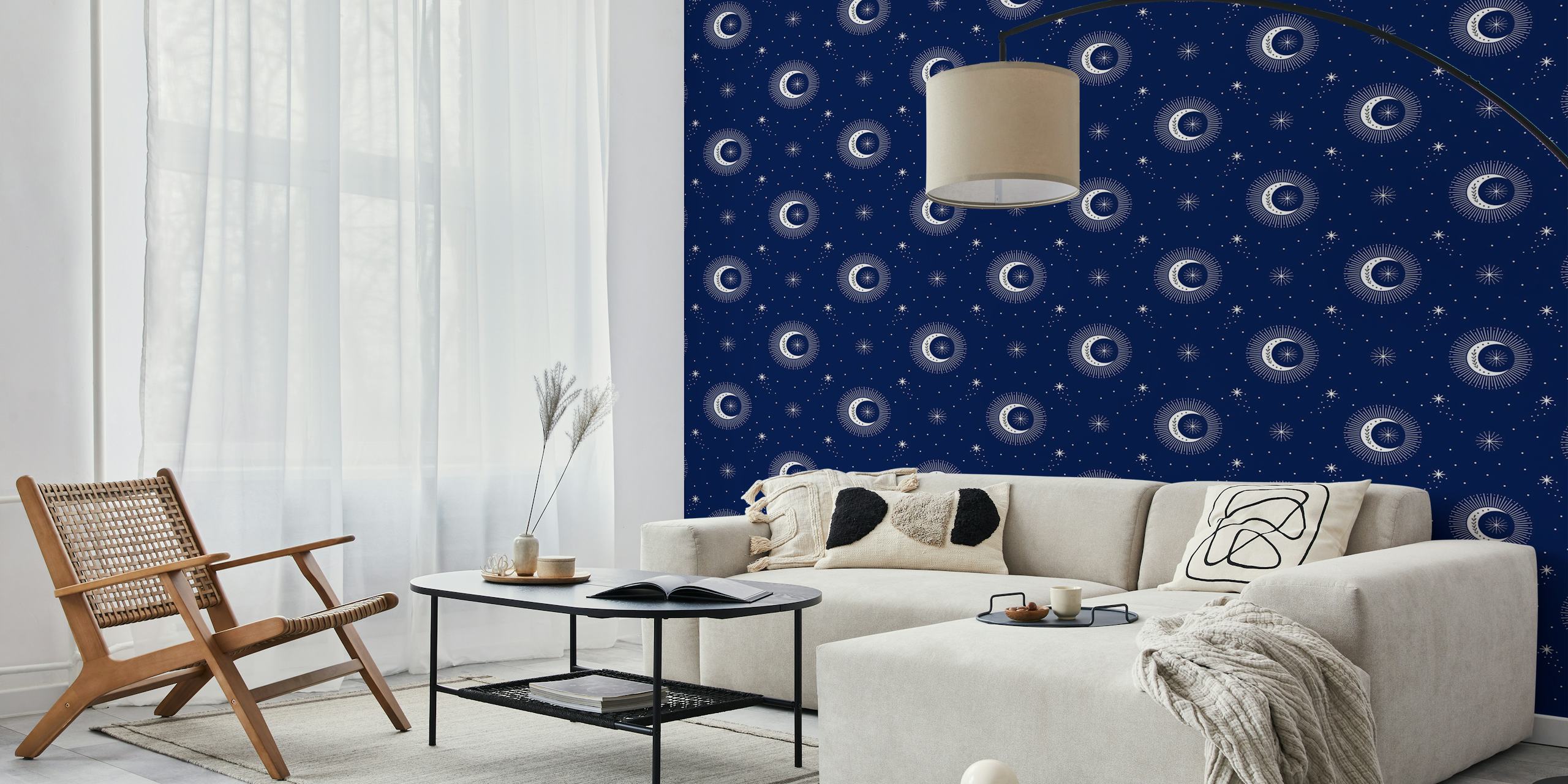 Moon and stars -tapettisuunnittelu huoneessa