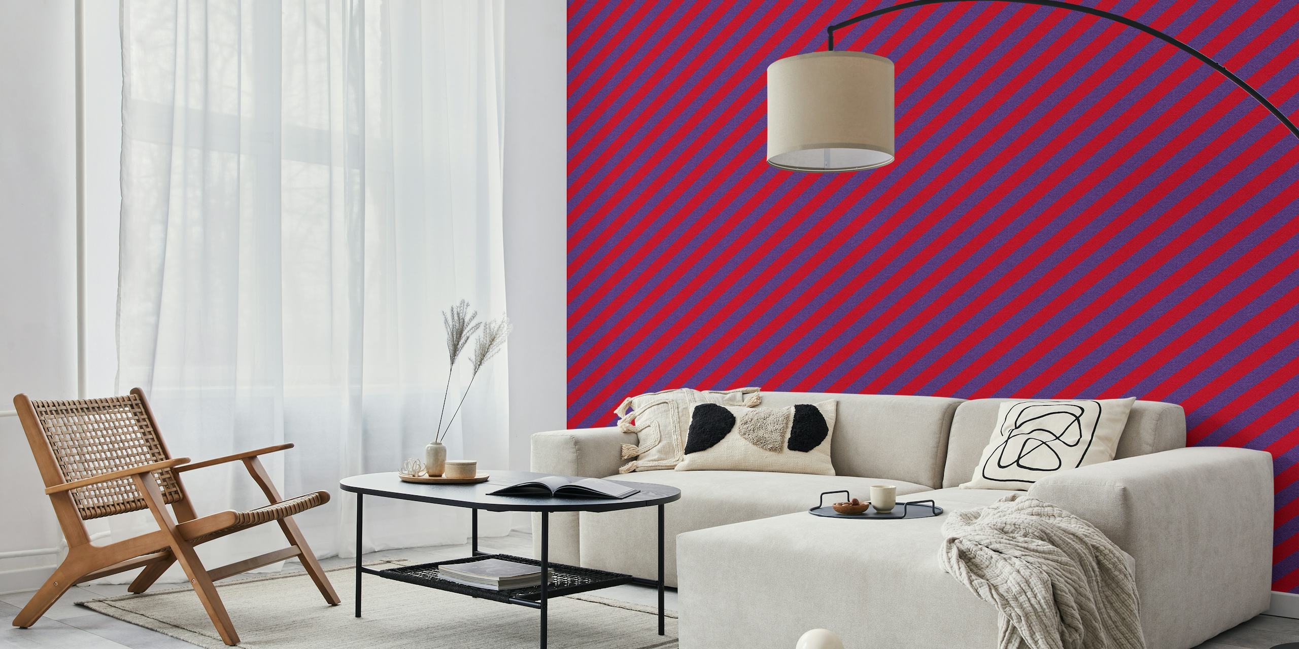Red and purple diagonal striped wallpaper