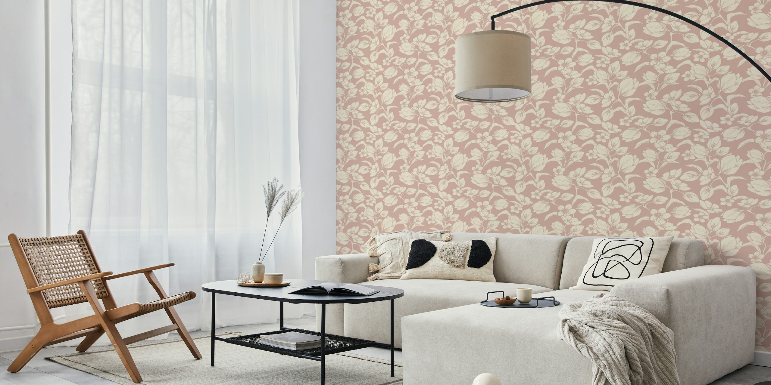Magnolias Pale Pink wallpaper in a room