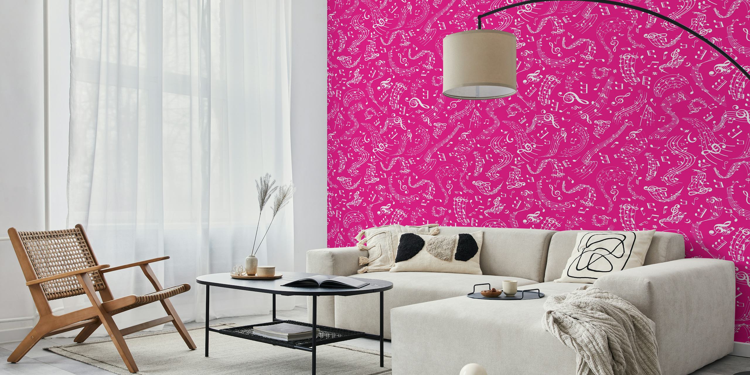 Tapeta Vivid pink music notes u sobi