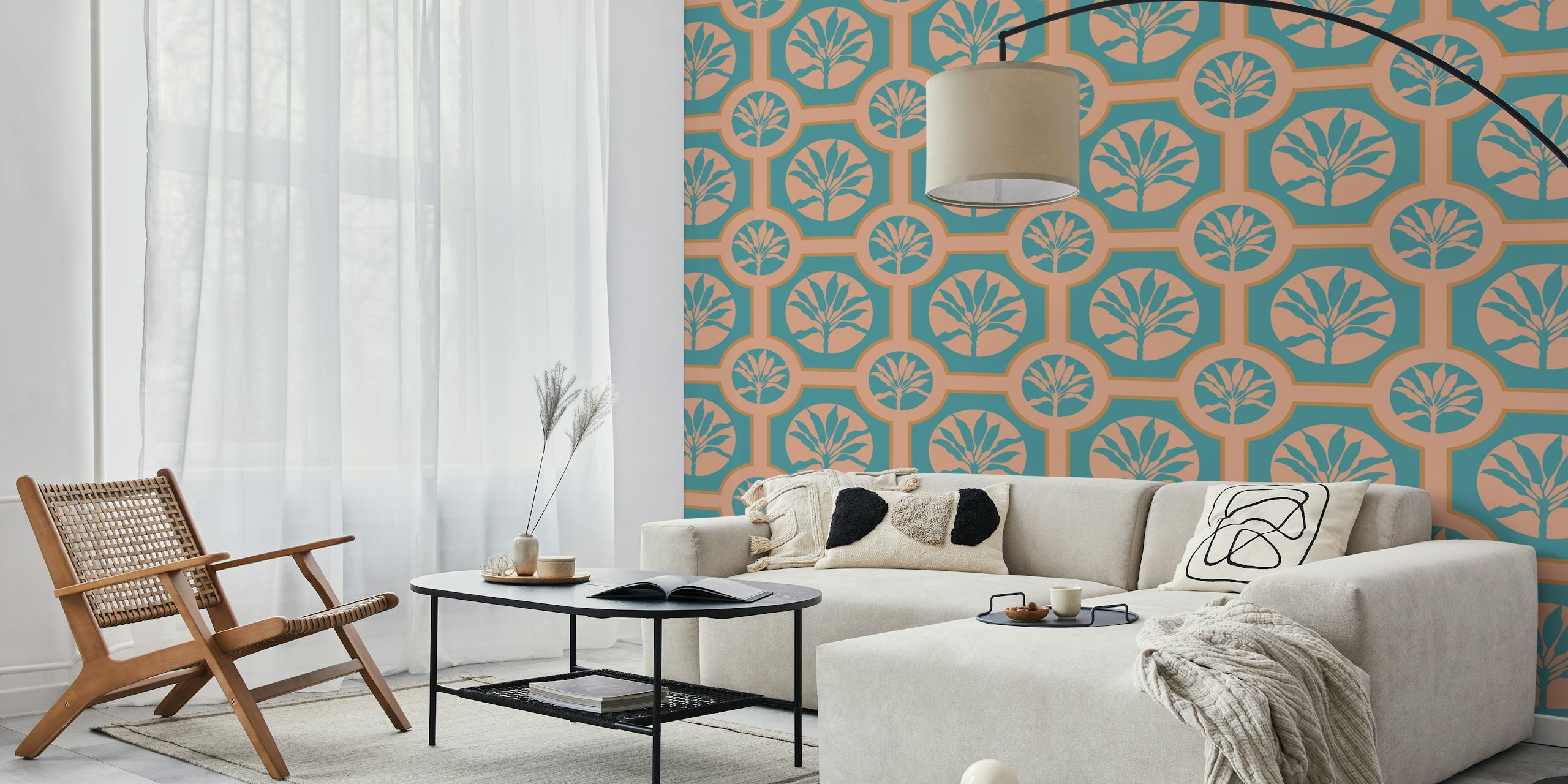 Tropical Ti Plant Tiles Blue Tapeta