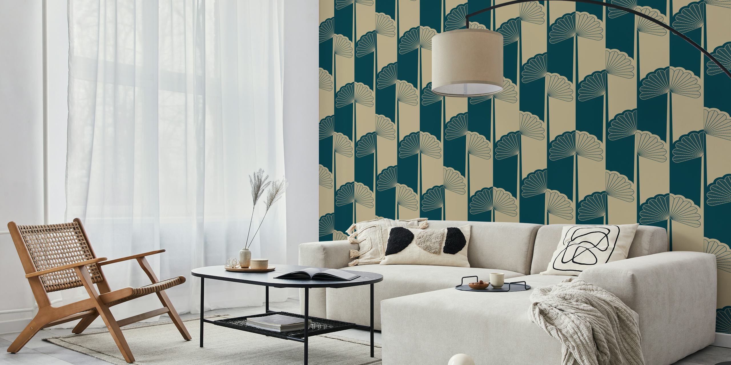 Palm tree stripes wallpaper in a stylish room