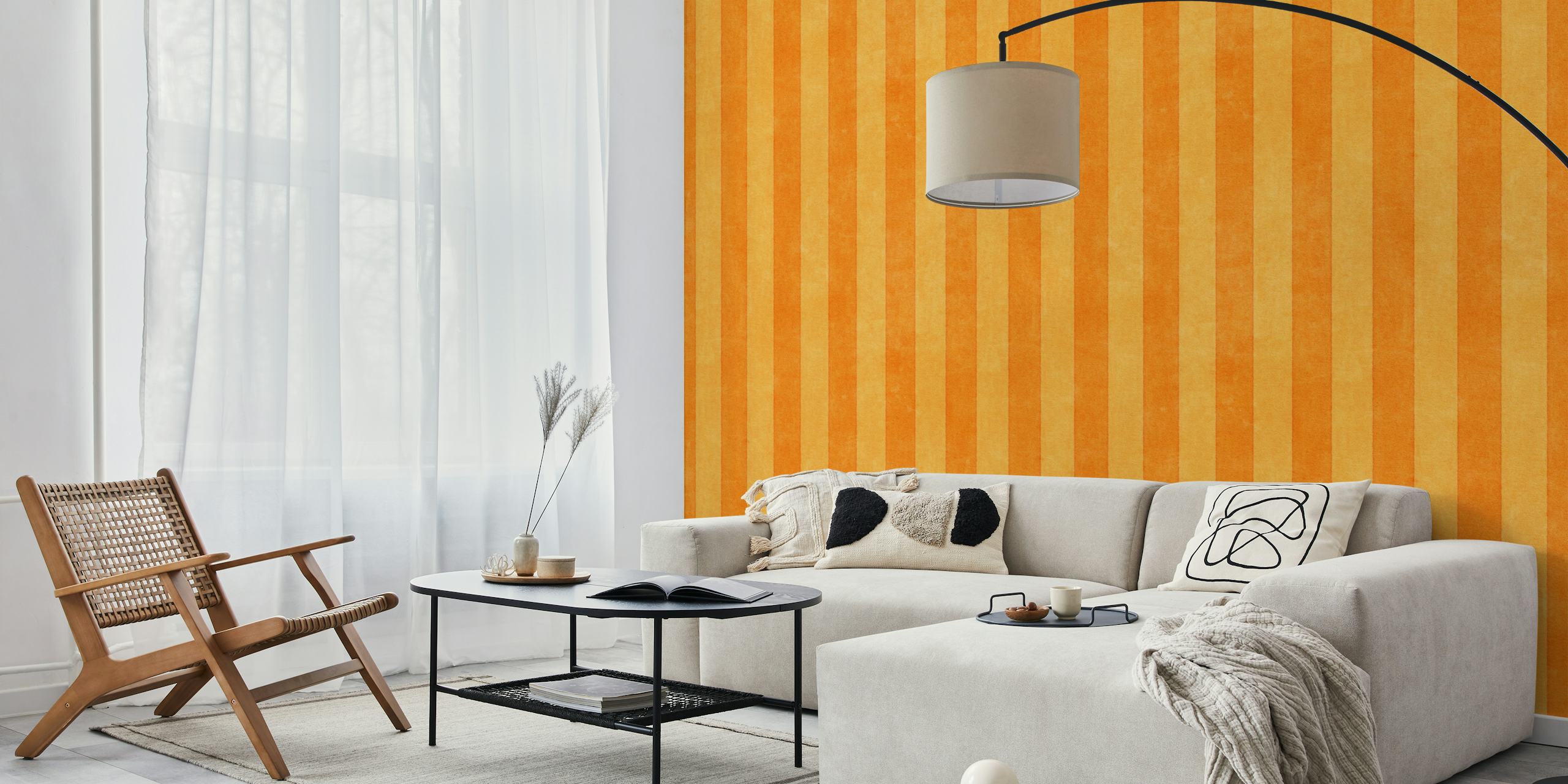 Orange striped wallpaper in a bright, cheerful design