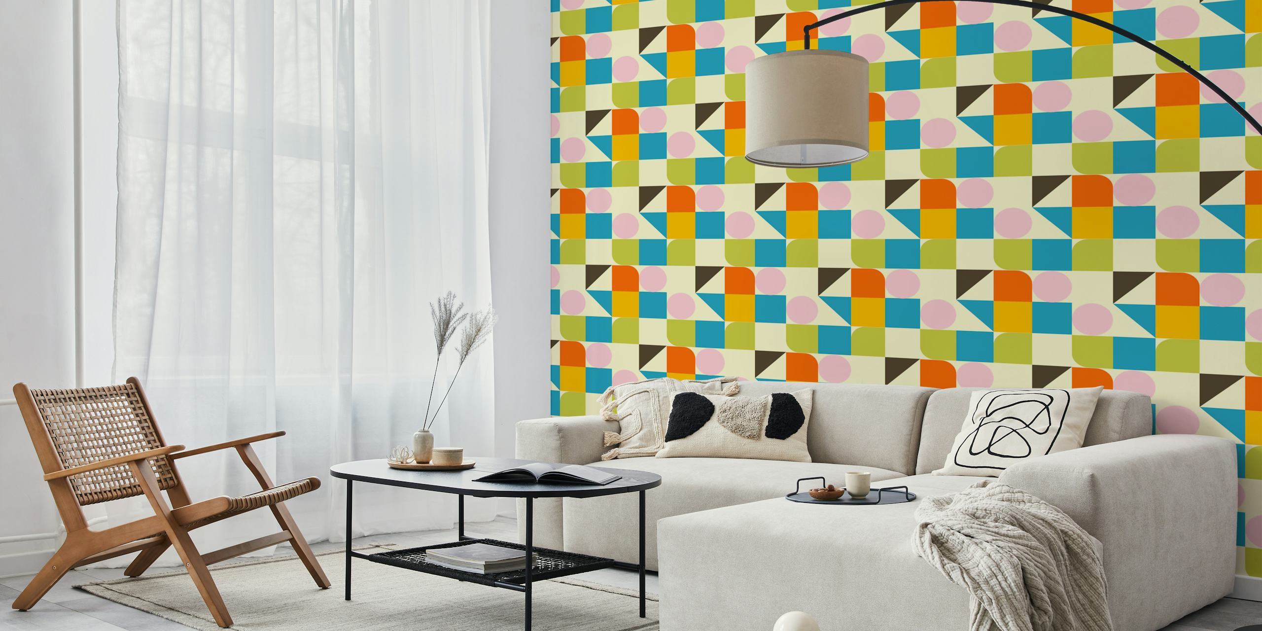 Bauhaus Cube Quilt Beige wallpaper in a room