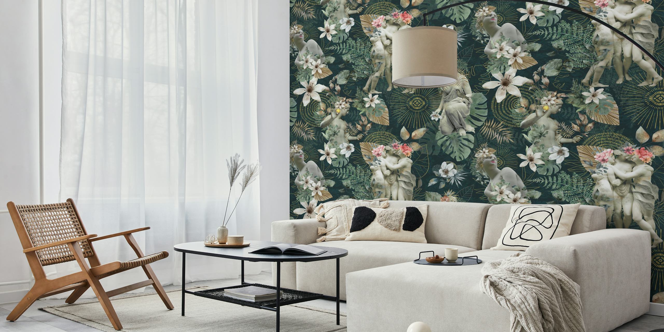 Whimsical fairies and ferns wallpaper design