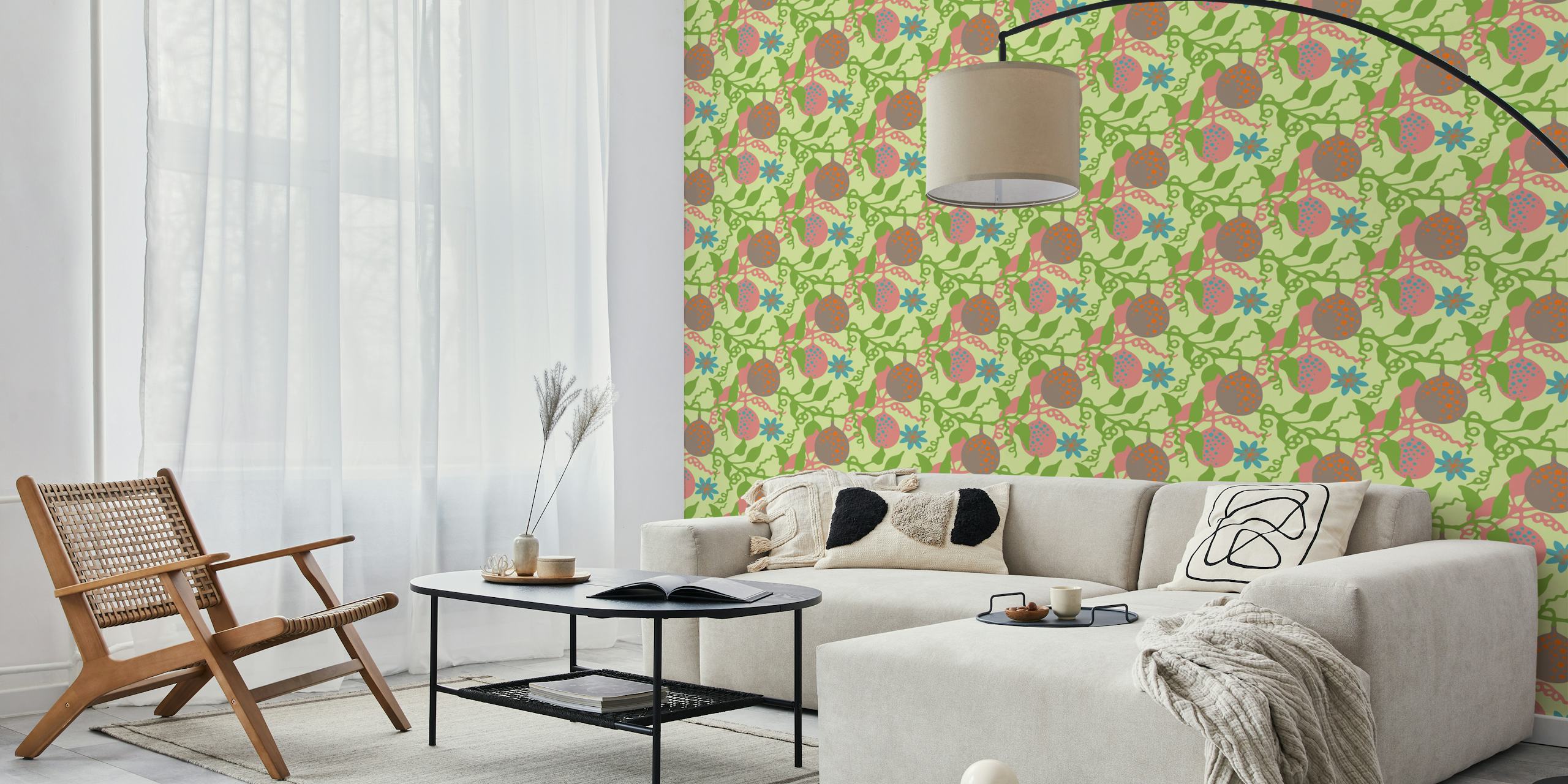 Τροπικό Lilikoi Tropical Hawaii Passion Fruit Floral Ταπετσαρία Σε Ένα Δωμάτιο