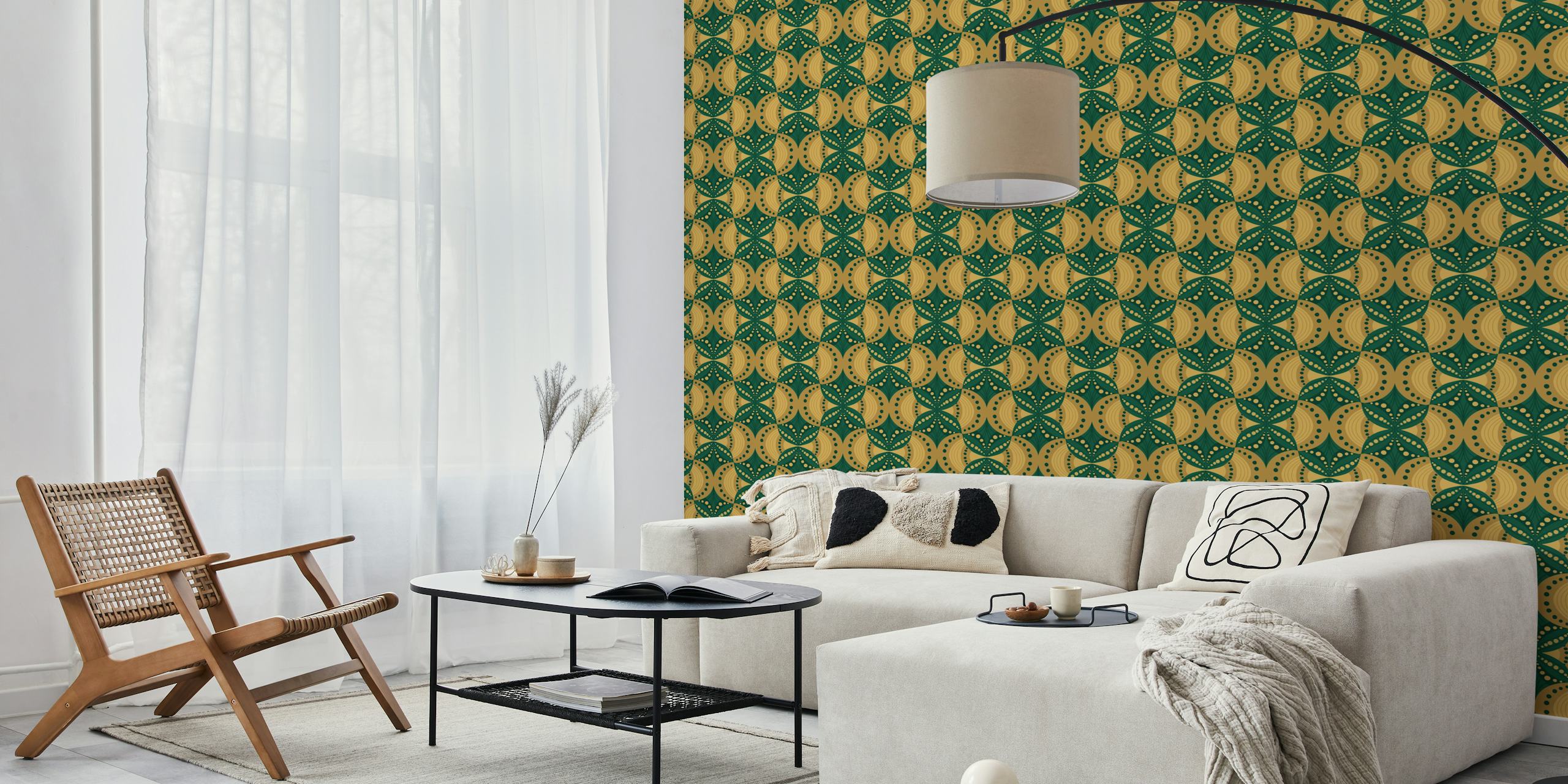 Art Nouveau metallic golden scallops wallpaper